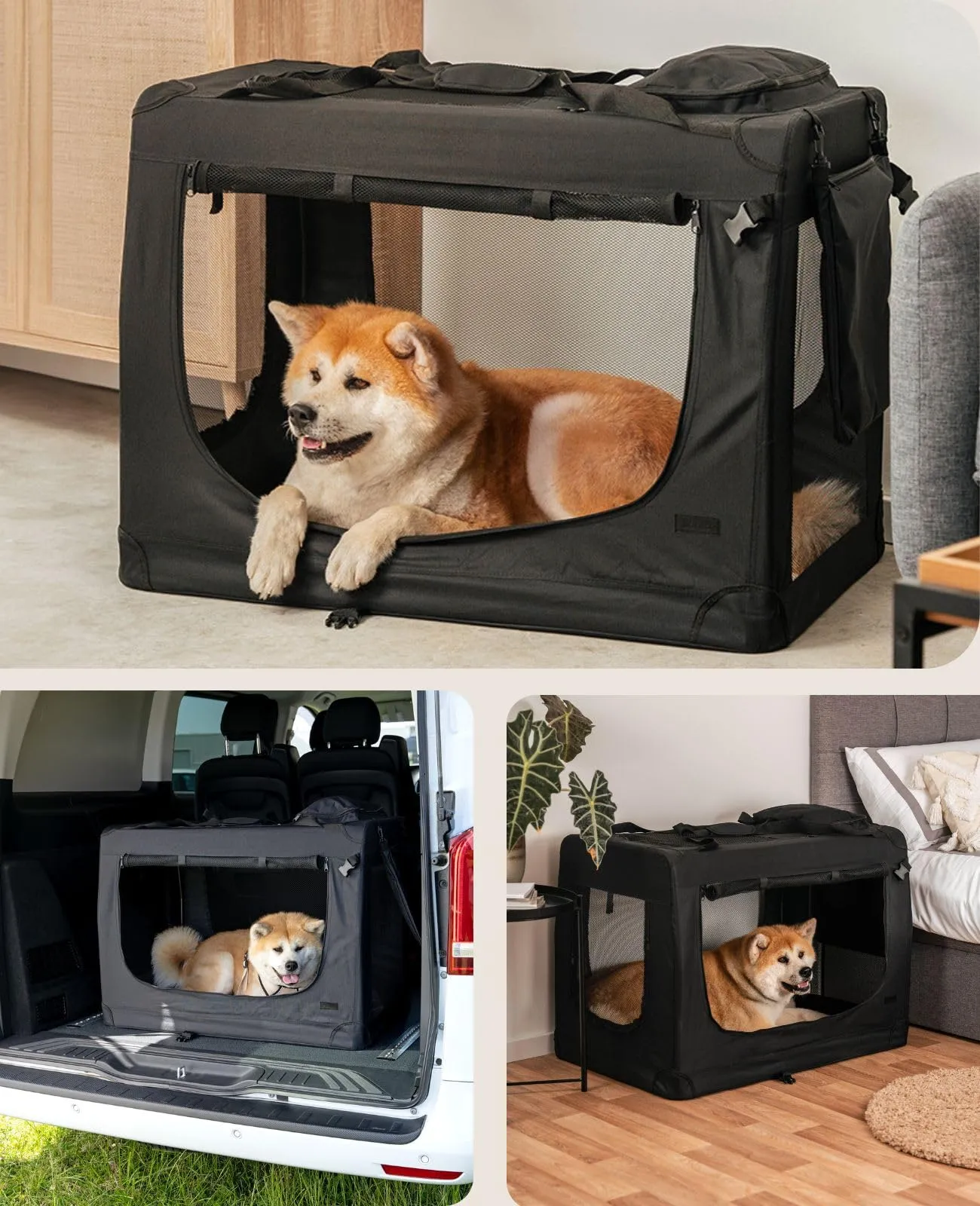 lionto Trasportino Cane Pieghevole per Viaggio e Auto, 90x61x65 cm, Nero - immagine 2
