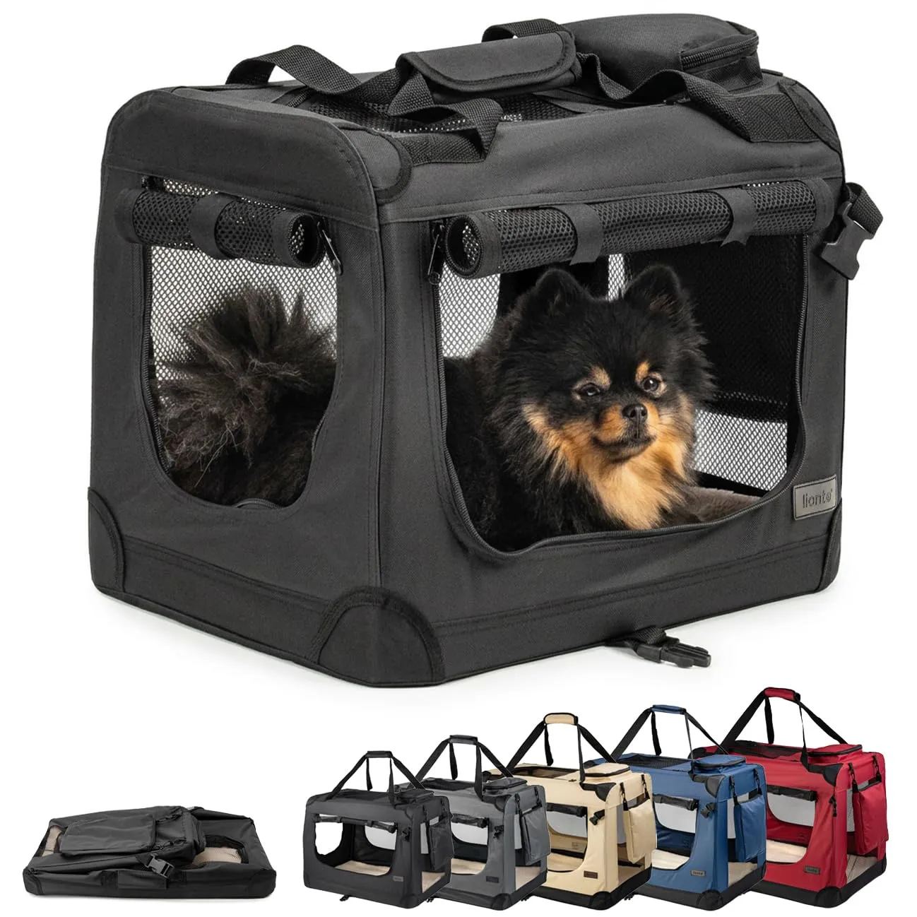 lionto Trasportino Cane Pieghevole per Viaggio e Auto, 50x34x36 cm, Nero - immagine 1