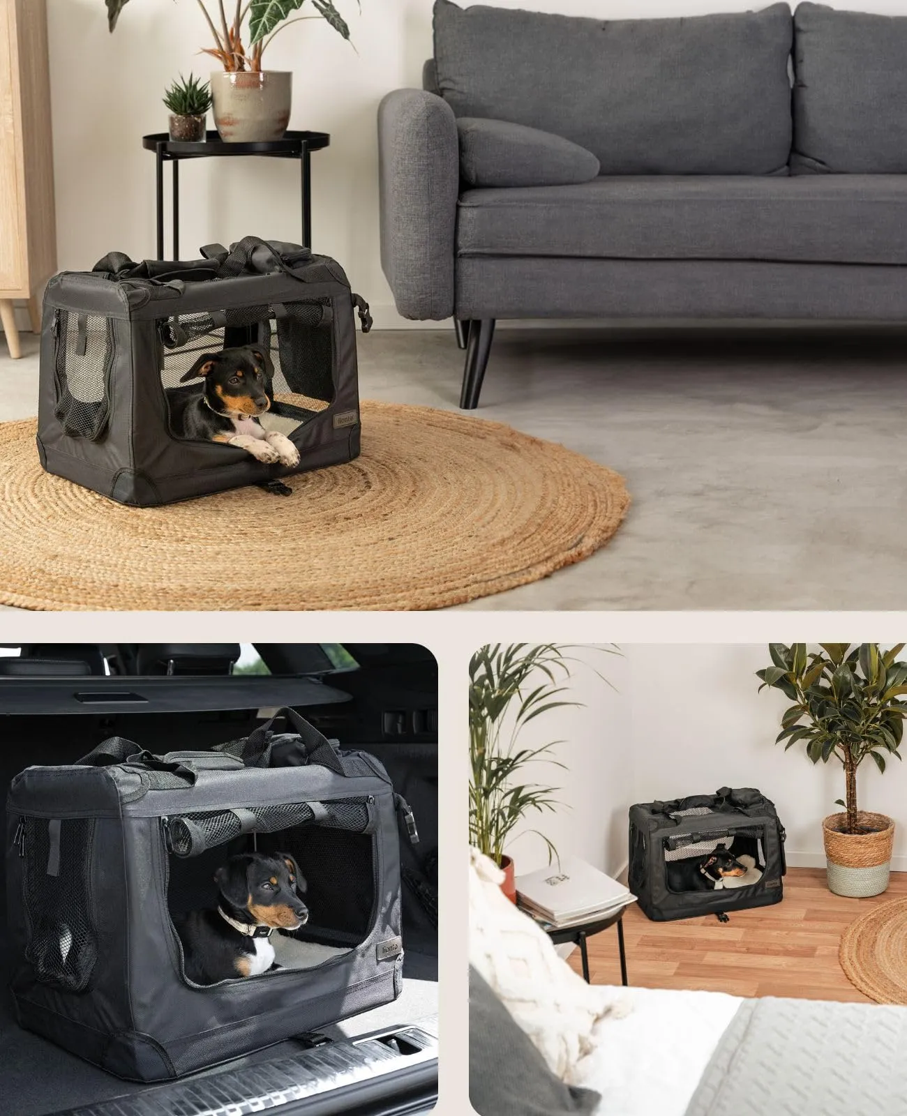 lionto Trasportino Cane Pieghevole per Viaggio e Auto, 50x34x36 cm, Nero - immagine 2