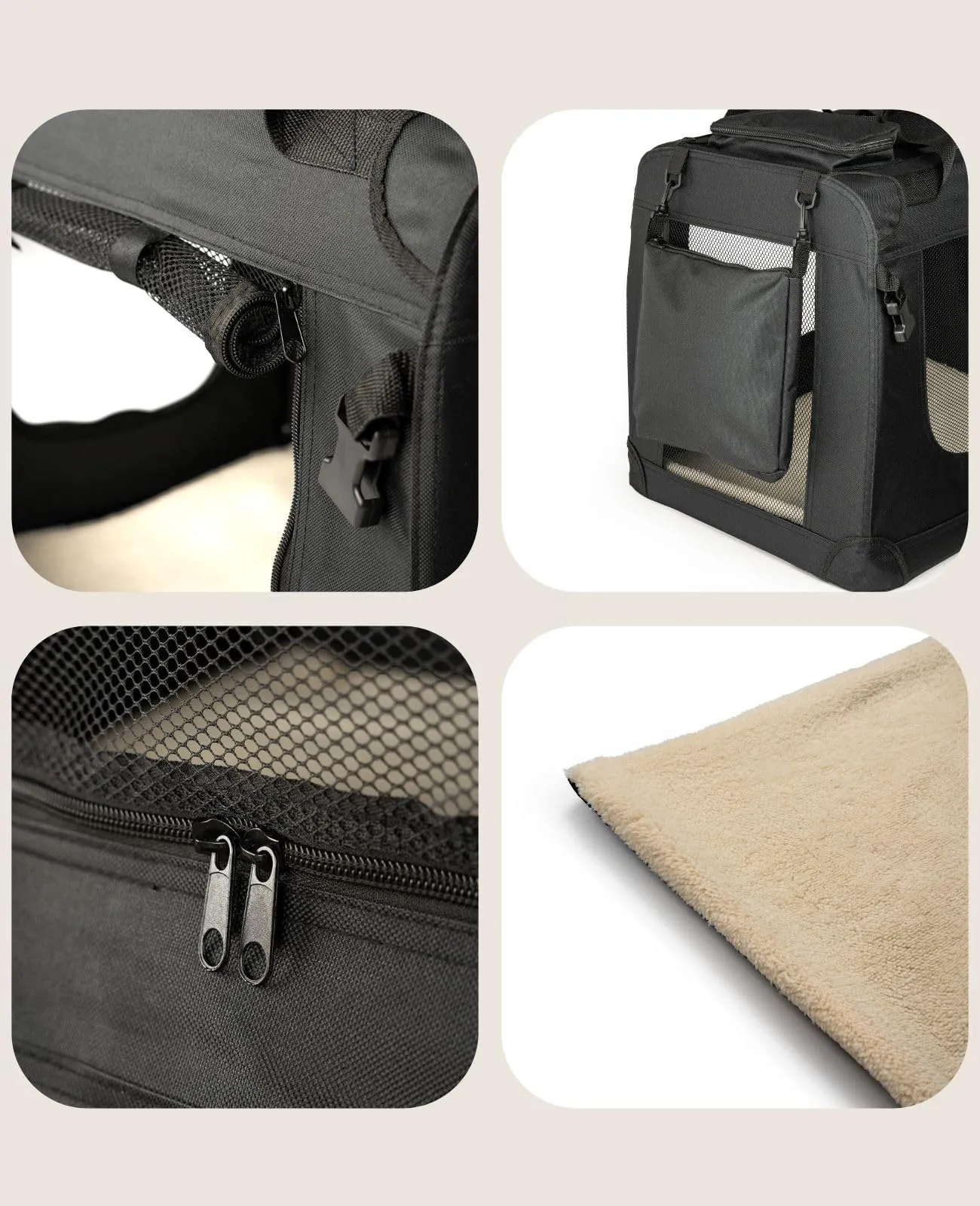 lionto Trasportino Cane Pieghevole per Viaggio e Auto, 50x34x36 cm, Nero - immagine 4