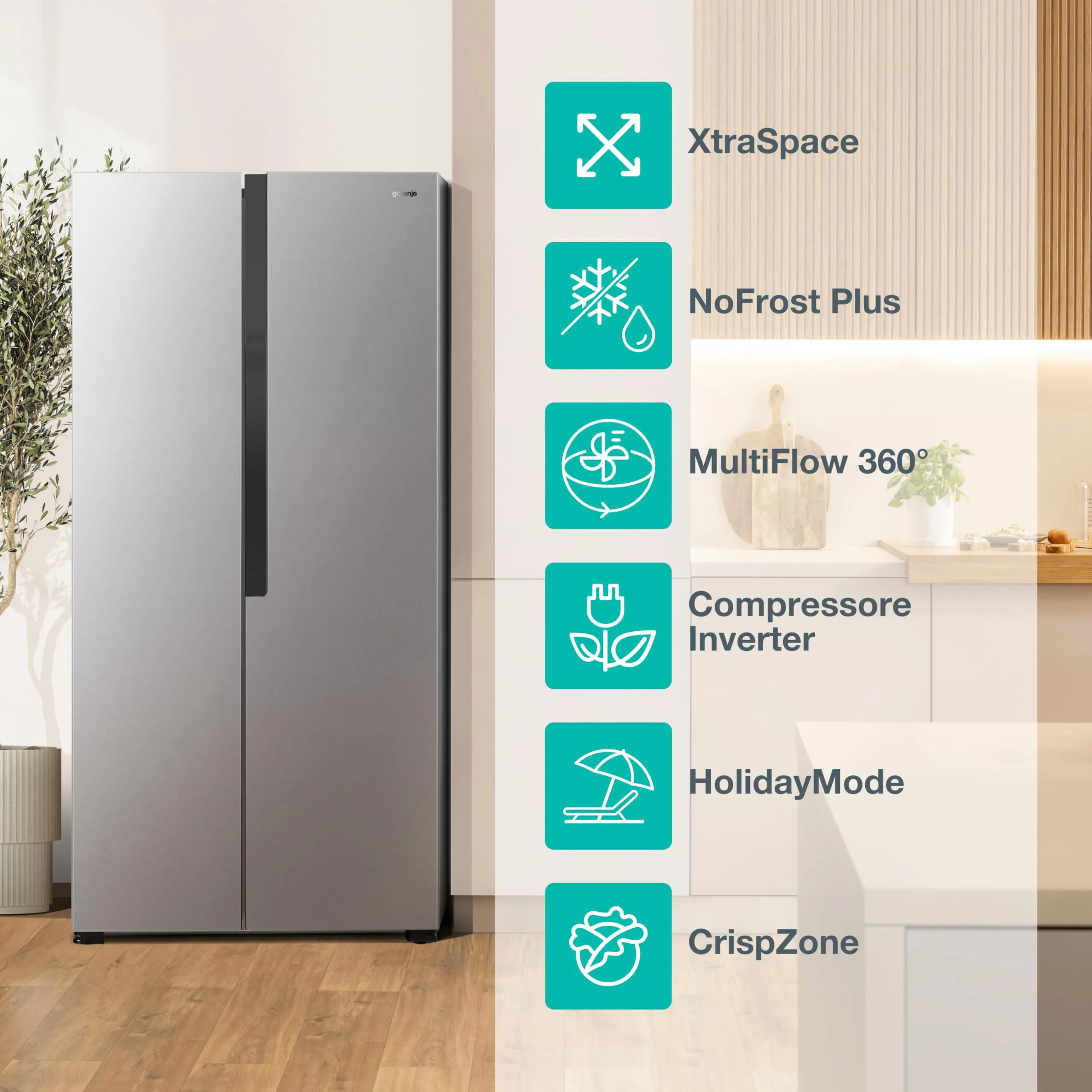Gorenje NRS8182KX Frigorifero Side by Side Total No Frost, 550 litri, Inox - immagine 2