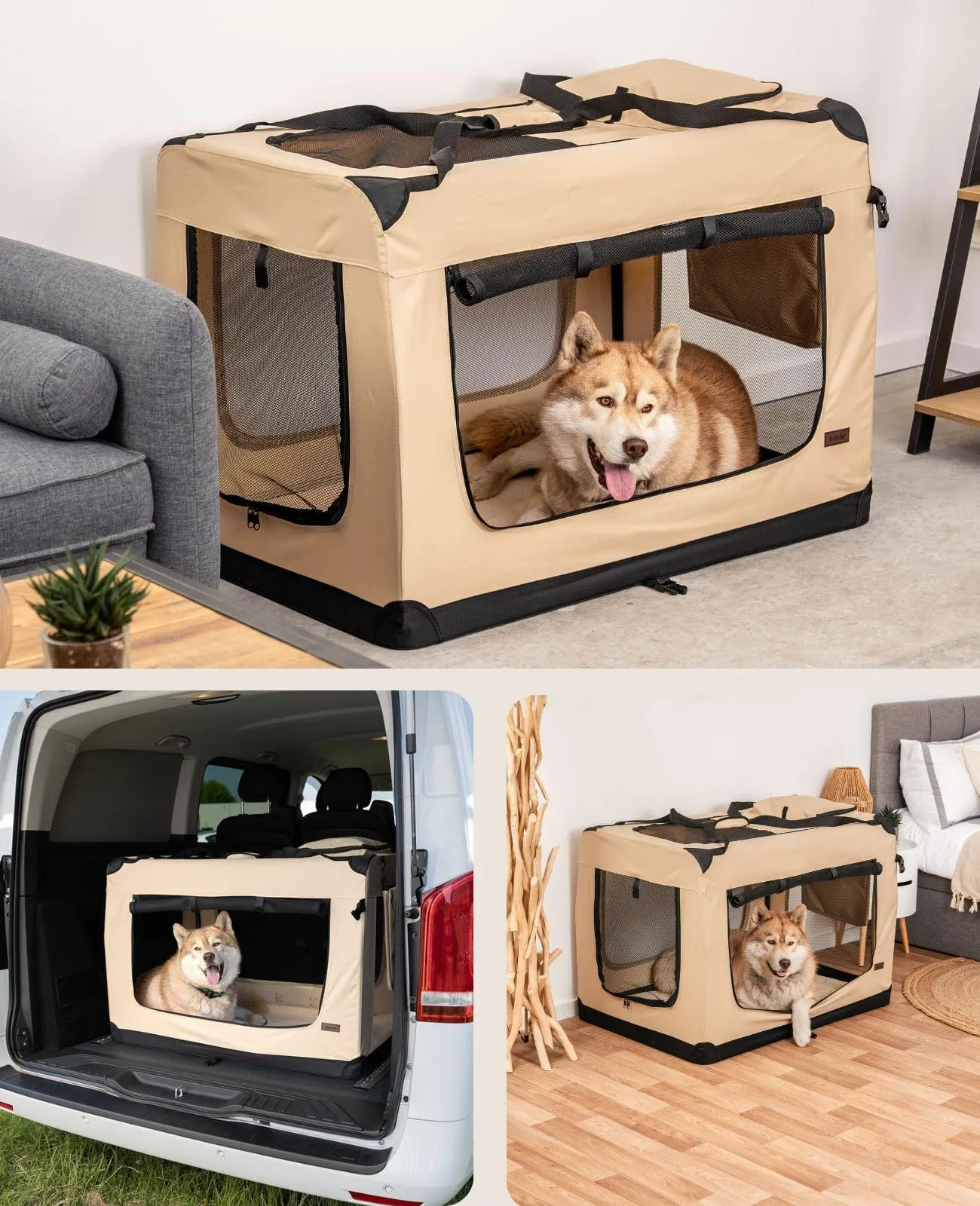 lionto Trasportino Cane Pieghevole per Viaggio e Auto, 101x69x70 cm, Beige - immagine 2