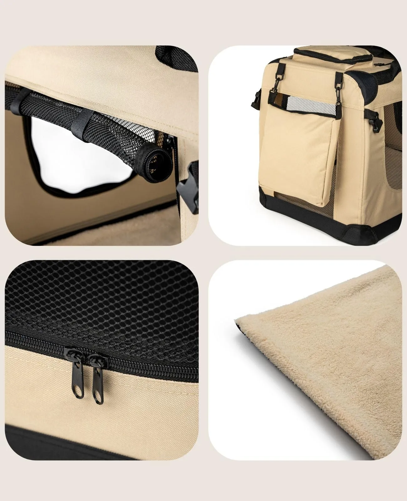 lionto Trasportino Cane Pieghevole per Viaggio e Auto, 101x69x70 cm, Beige - immagine 4