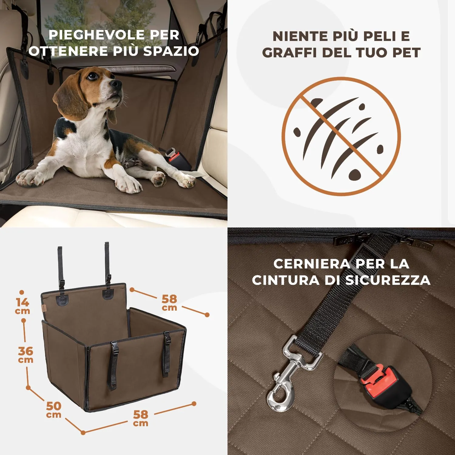 Wuglo Seggiolino Auto Cane Taglia M fino a 18 kg, Marrone - immagine 6