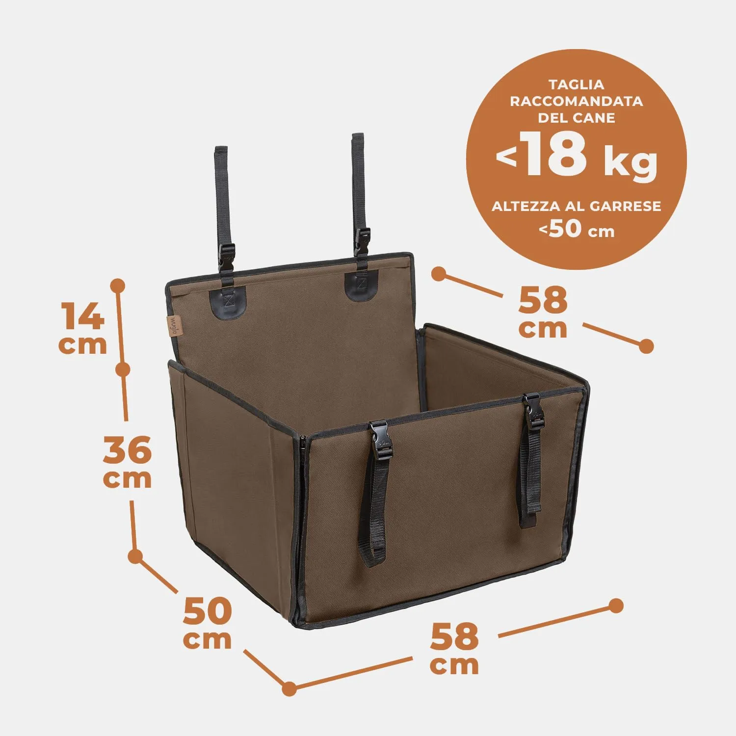 Wuglo Seggiolino Auto Cane Taglia M fino a 18 kg, Marrone - immagine 8