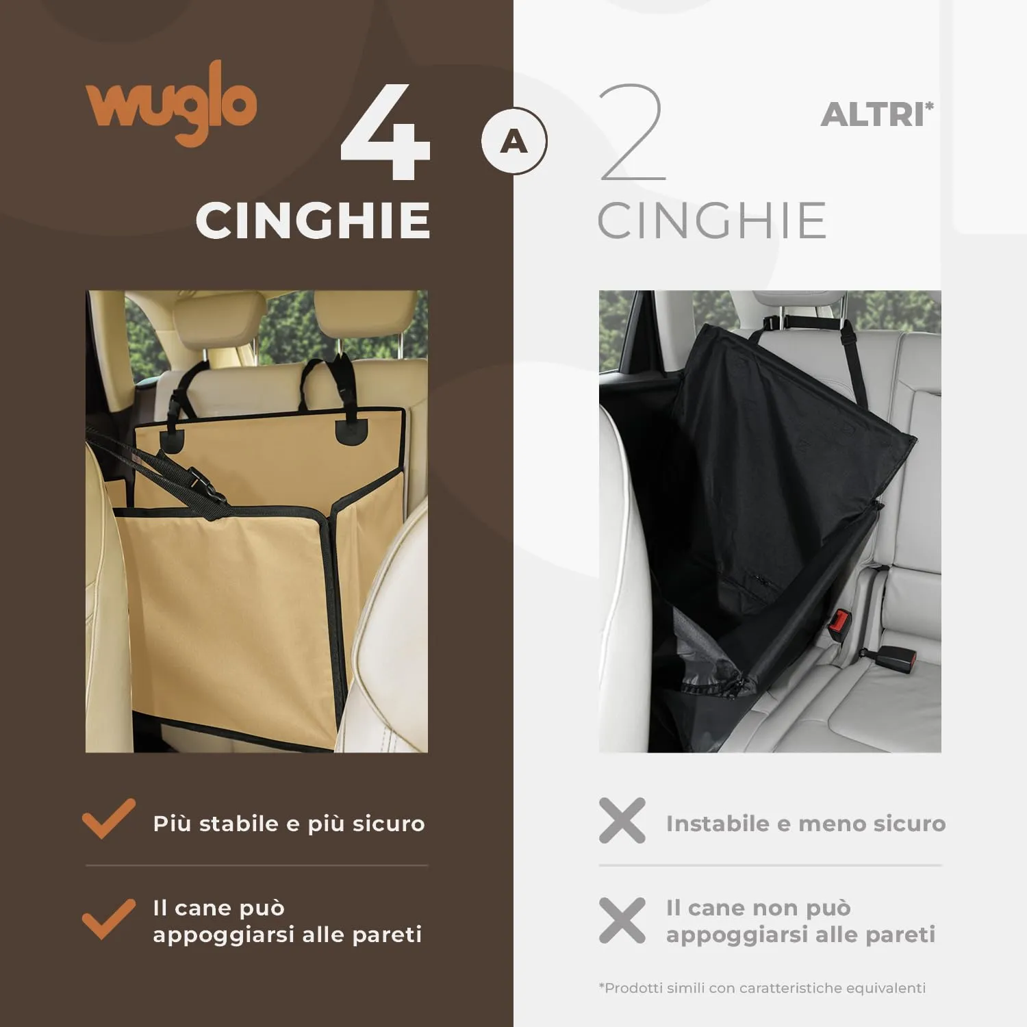 Wuglo Seggiolino Auto per Cane, Taglia L, fino a 26 kg, Beige - immagine 3