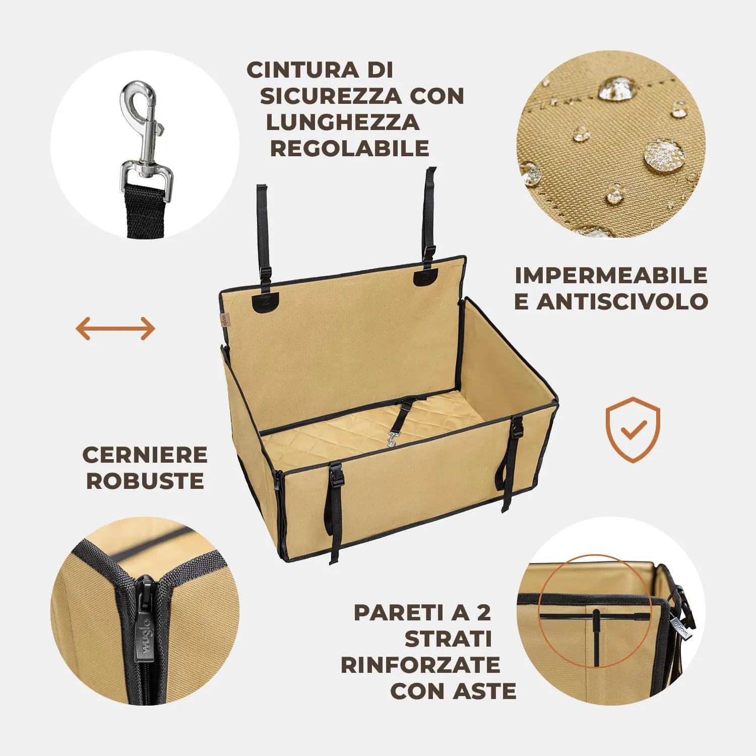 Wuglo Seggiolino Auto per Cane, Taglia L, fino a 26 kg, Beige - immagine 5