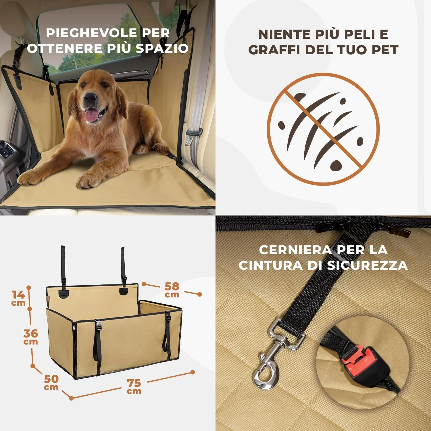 Wuglo Seggiolino Auto per Cane, Taglia L, fino a 26 kg, Beige - immagine 6