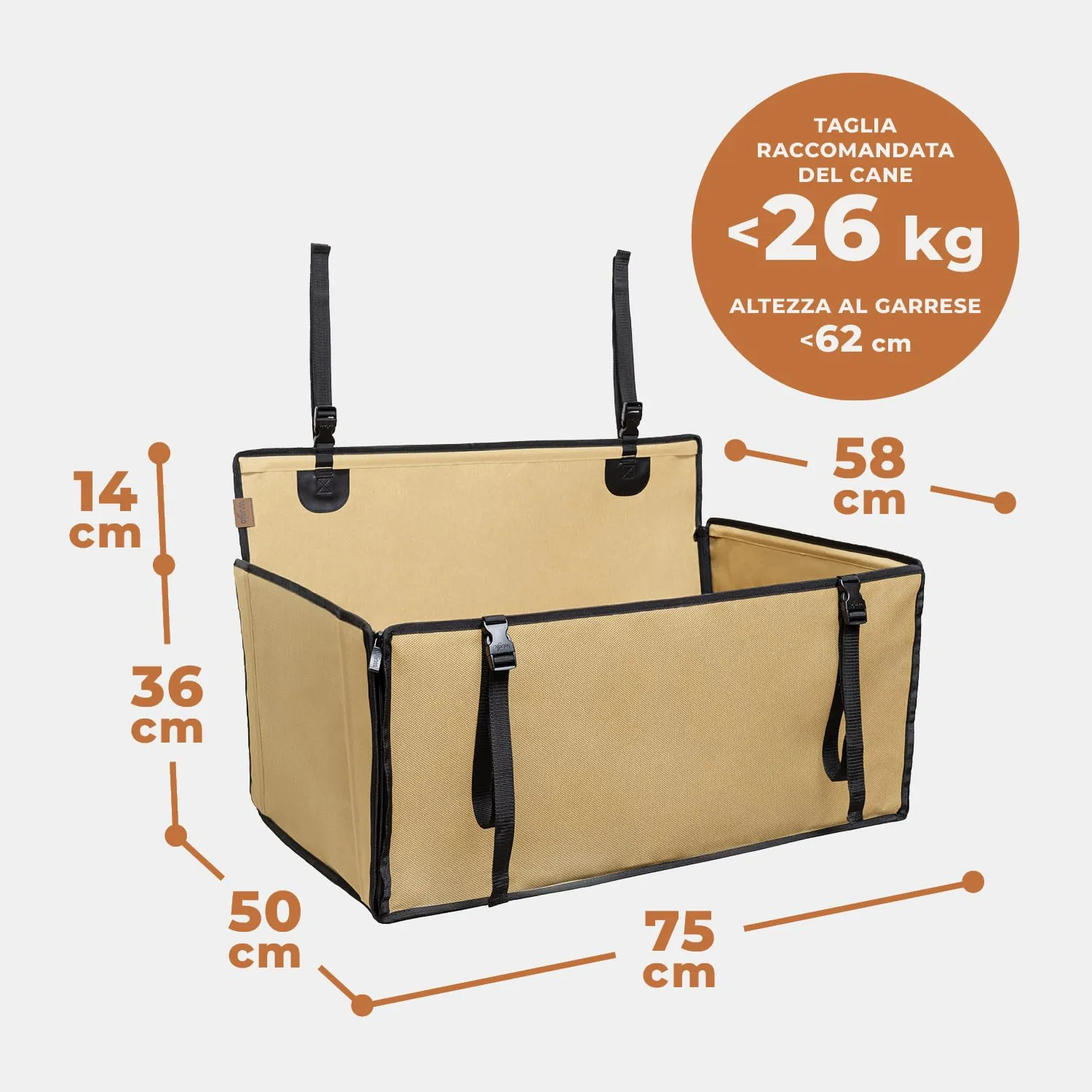 Wuglo Seggiolino Auto per Cane, Taglia L, fino a 26 kg, Beige - immagine 8