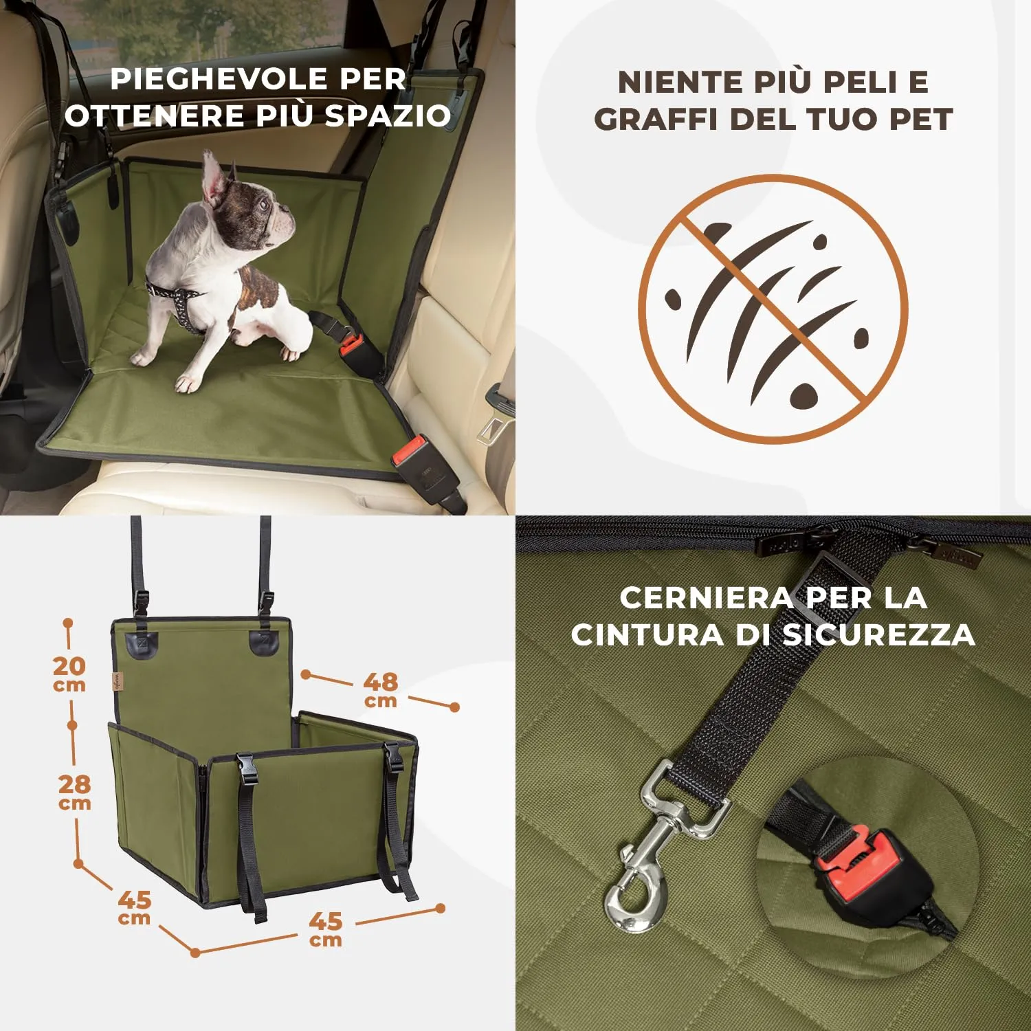 Wuglo Seggiolino Auto Cane Taglia S fino a 12 kg - Khaki - immagine 6