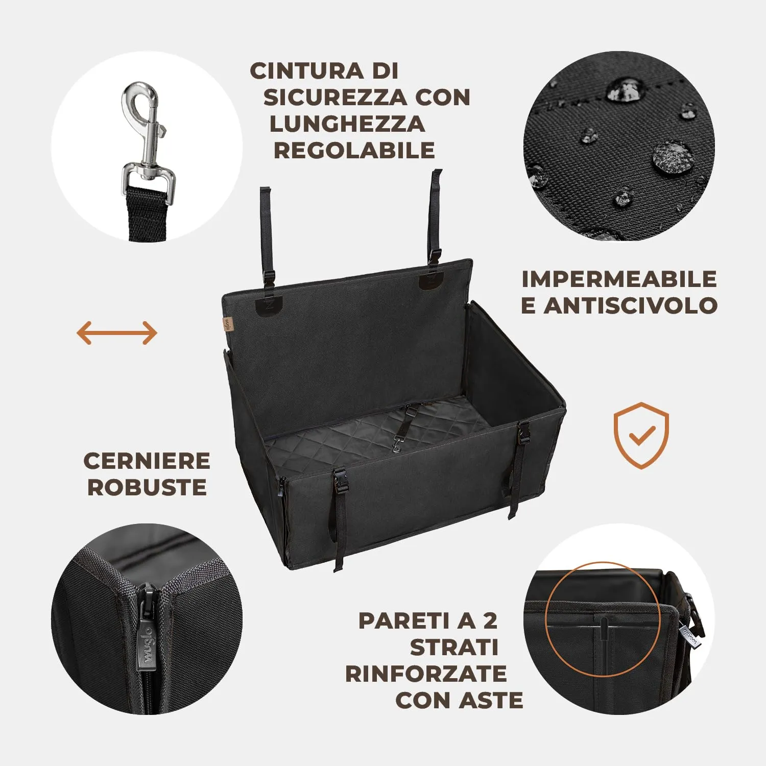 Wuglo Seggiolino Auto per Cane, Taglia L, fino a 26 kg, Nero - immagine 5