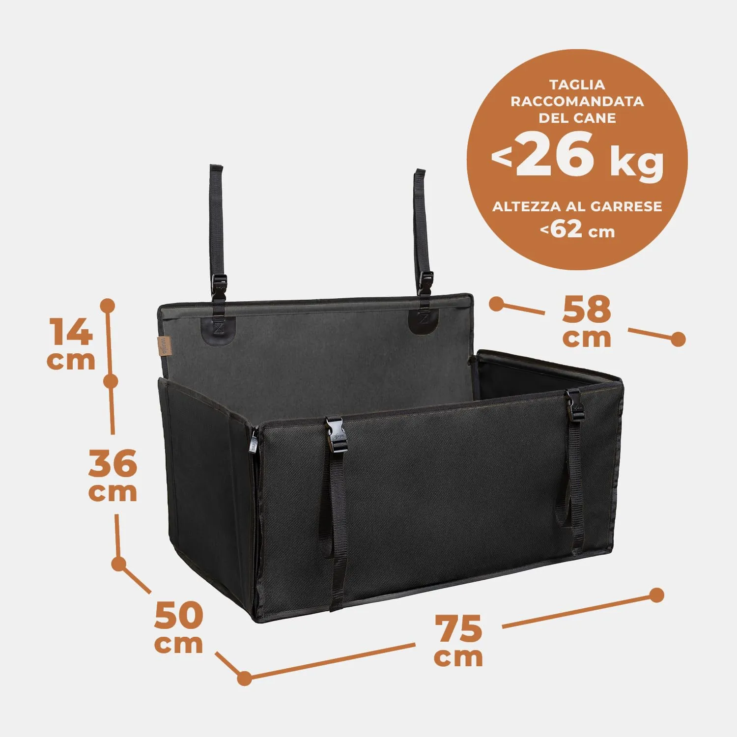 Wuglo Seggiolino Auto per Cane, Taglia L, fino a 26 kg, Nero - immagine 8