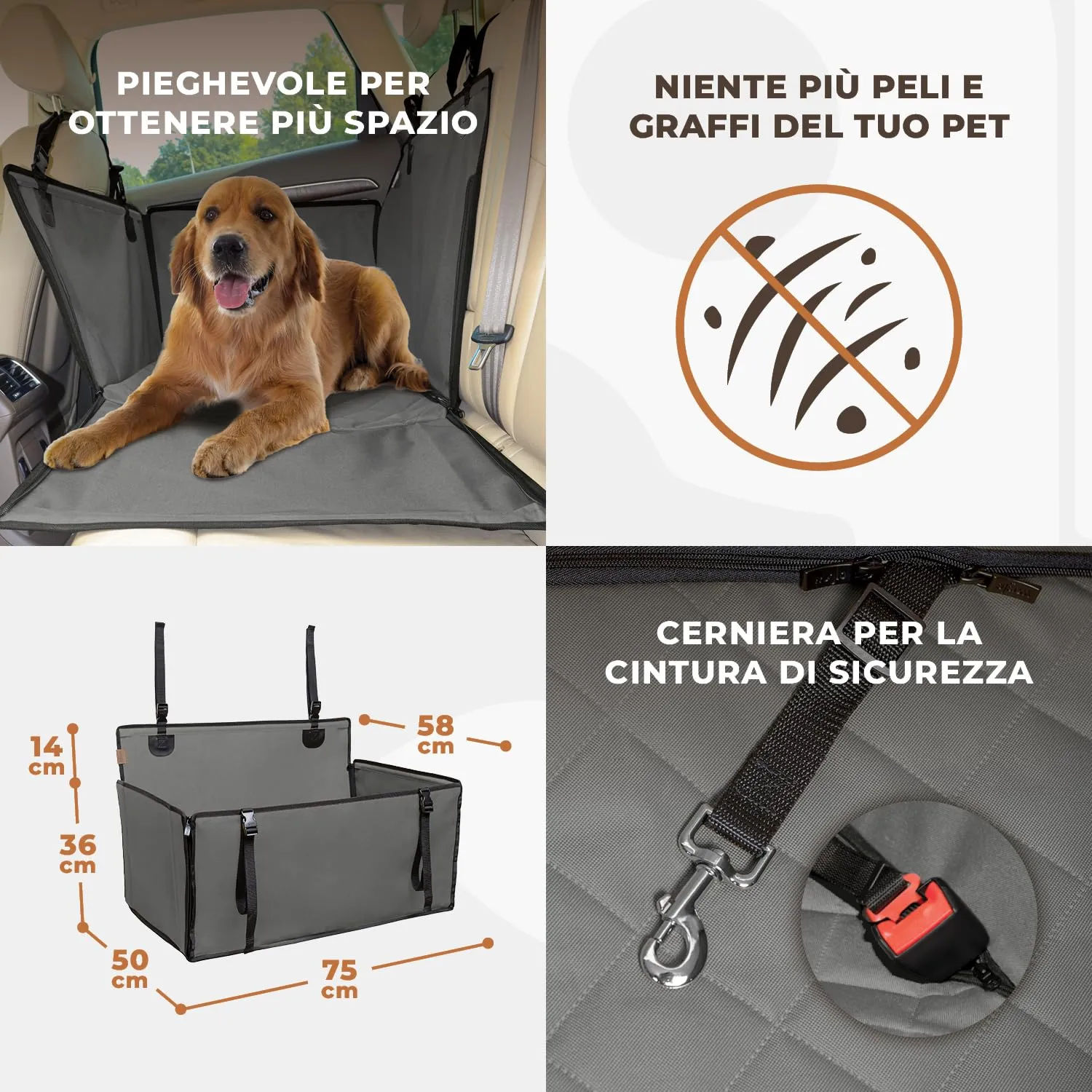 Wuglo Seggiolino Auto Cane Taglia L fino a 26 kg, Grigio - immagine 6