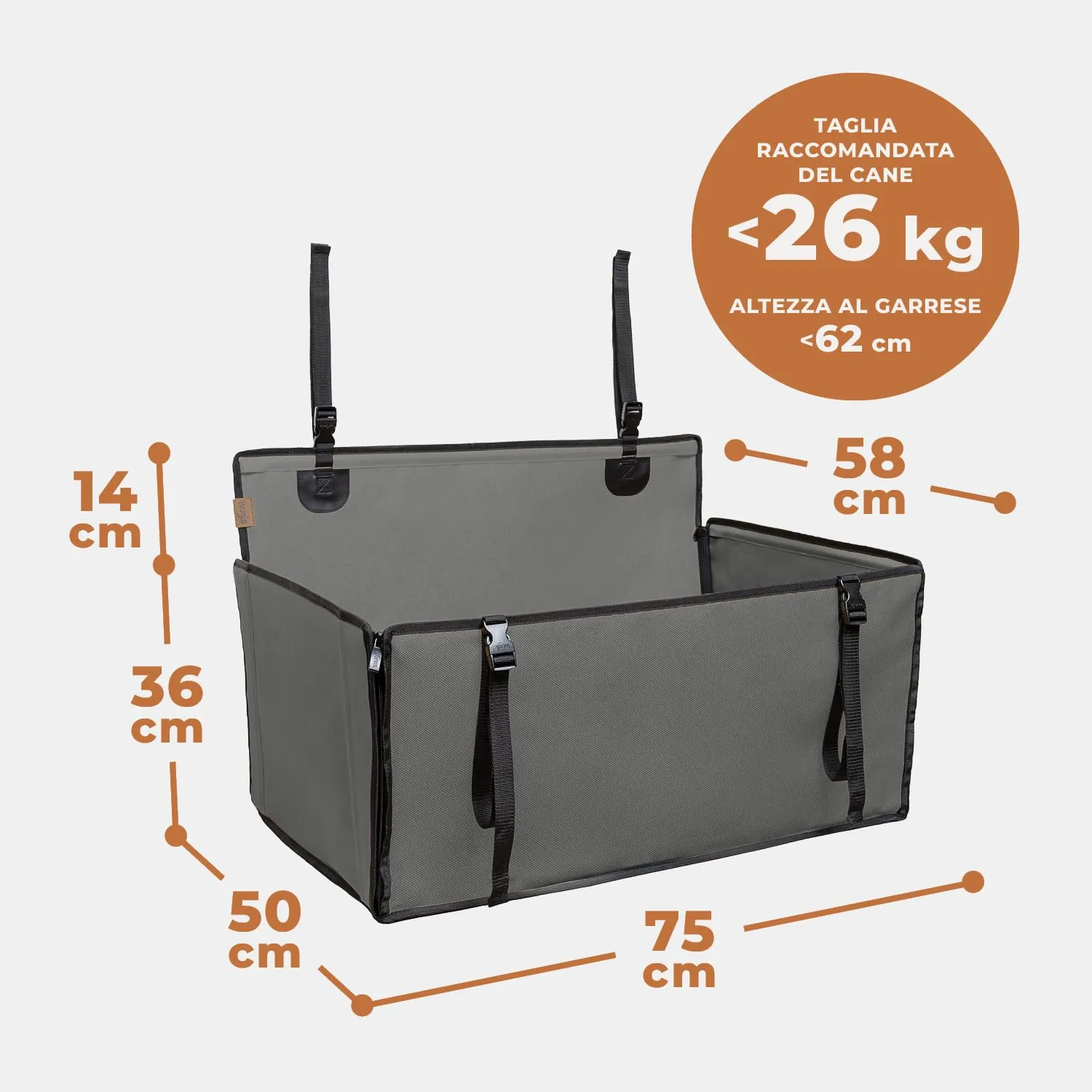 Wuglo Seggiolino Auto Cane Taglia L fino a 26 kg, Grigio - immagine 8