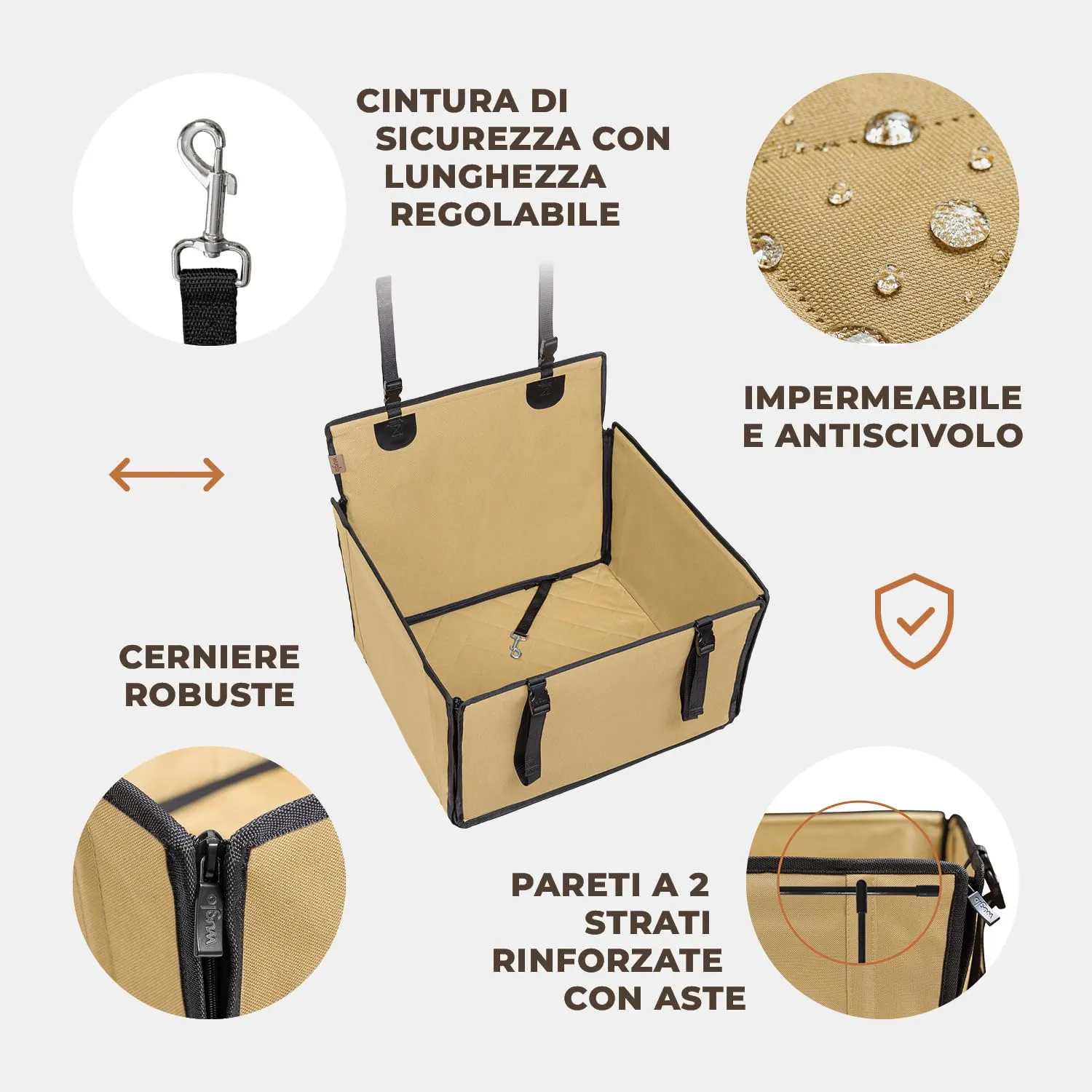Wuglo Seggiolino Auto Cane Taglia M fino a 18 kg, Beige - immagine 5