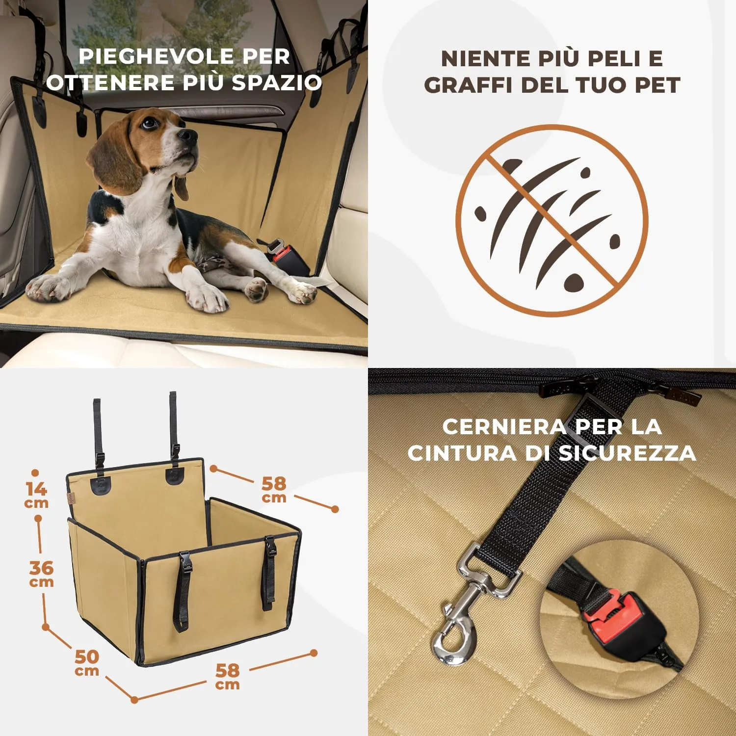 Wuglo Seggiolino Auto Cane Taglia M fino a 18 kg, Beige - immagine 6