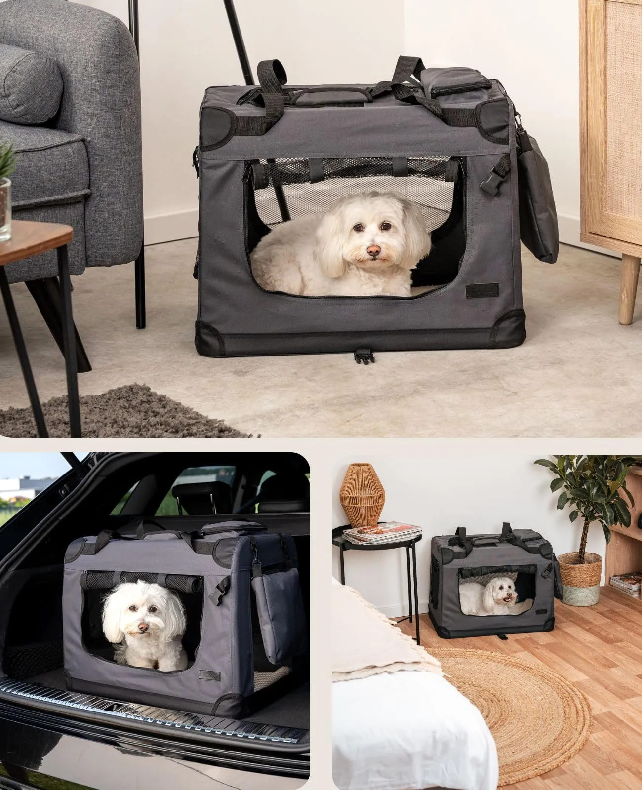 lionto Trasportino Cane Pieghevole per Viaggio e Auto, 60x42x44 cm, Grigio - immagine 2