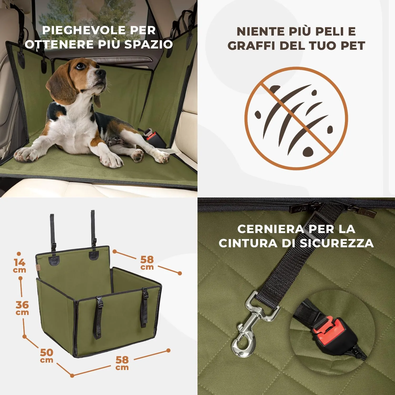 Wuglo Seggiolino Auto Cane Taglia M fino a 18 kg, Khaki - immagine 6