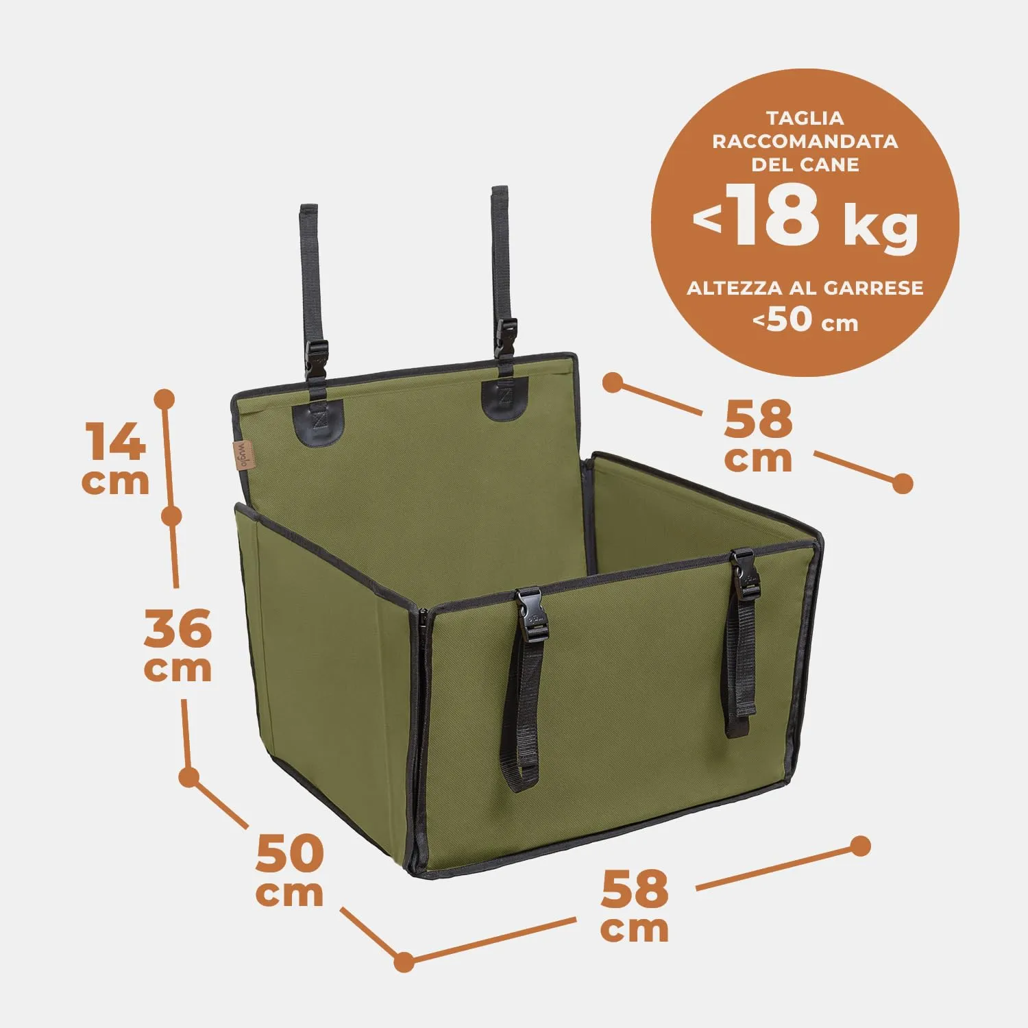 Wuglo Seggiolino Auto Cane Taglia M fino a 18 kg, Khaki - immagine 8