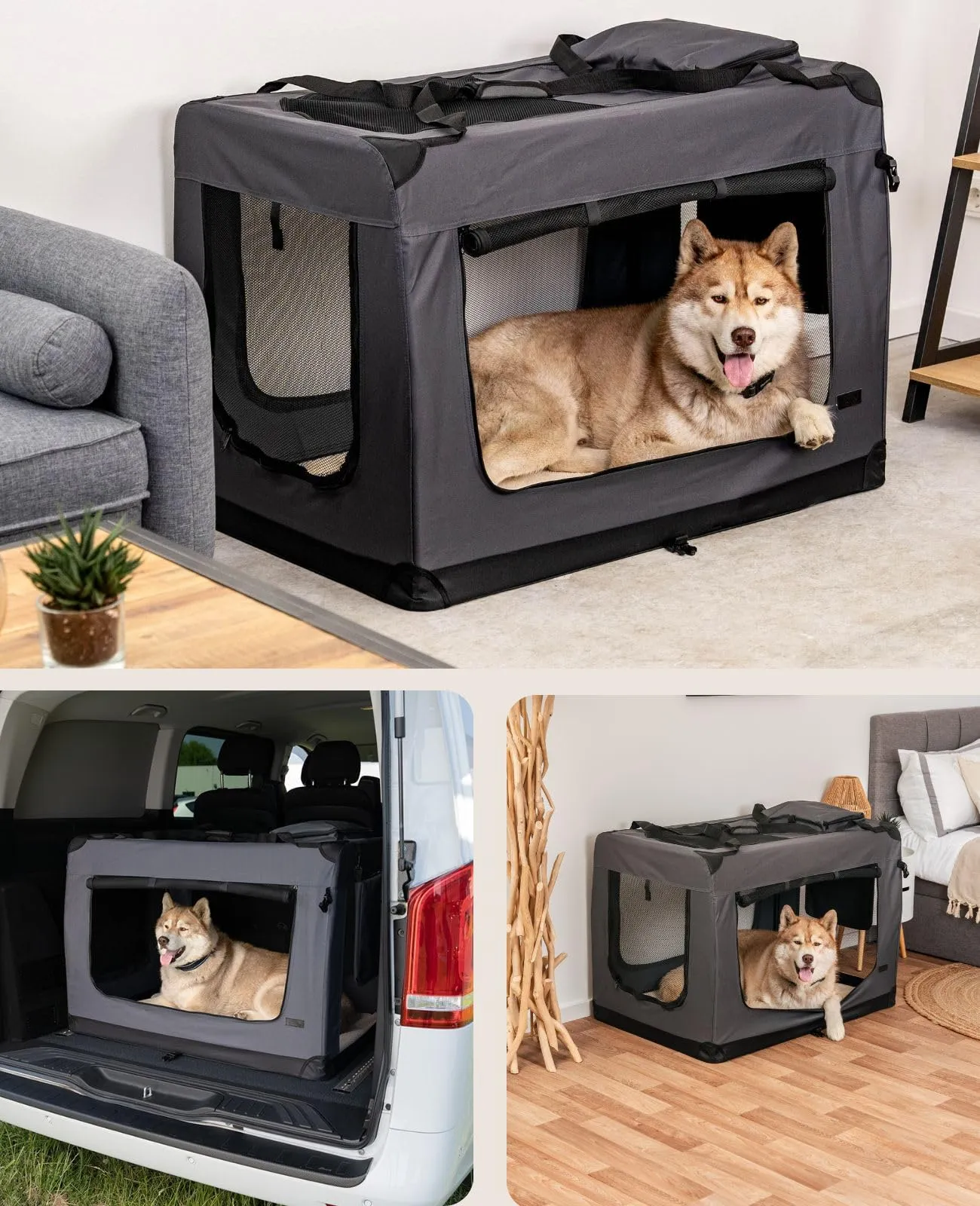lionto Trasportino Cane Pieghevole per Viaggio e Auto, 101x69x70 cm, Grigio - immagine 2