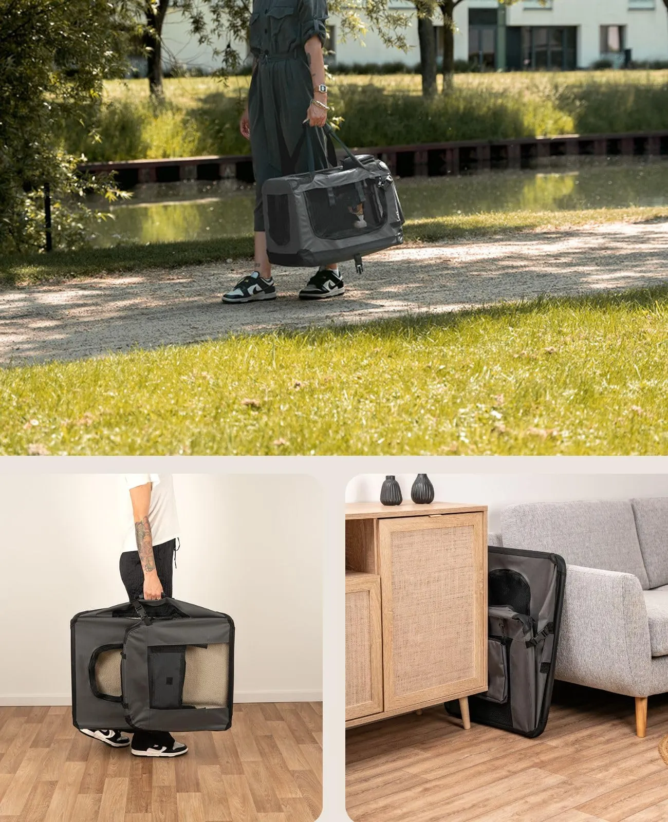 lionto Trasportino Cane Pieghevole per Viaggio e Auto, 50x34x36 cm, Grigio - immagine 3