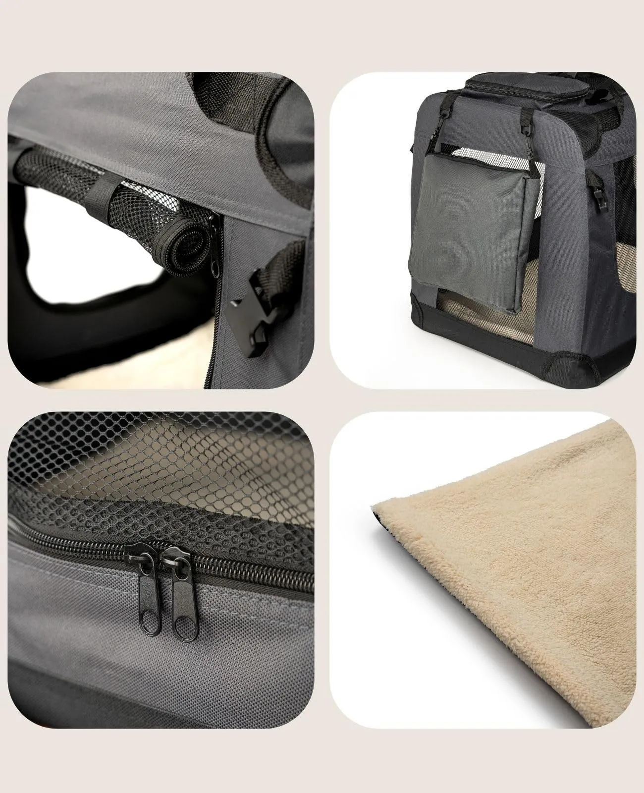 lionto Trasportino Cane Pieghevole per Viaggio e Auto, 50x34x36 cm, Grigio - immagine 4