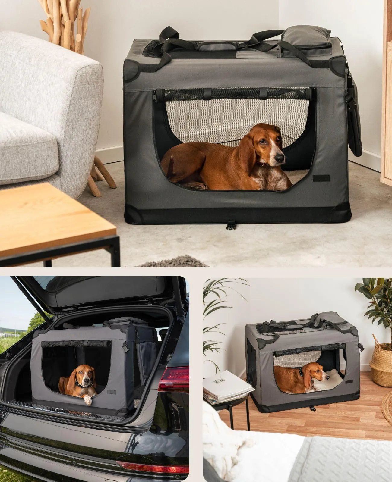 lionto Trasportino Cane Pieghevole per Viaggio e Auto, 82x58x58 cm, Grigio - immagine 2
