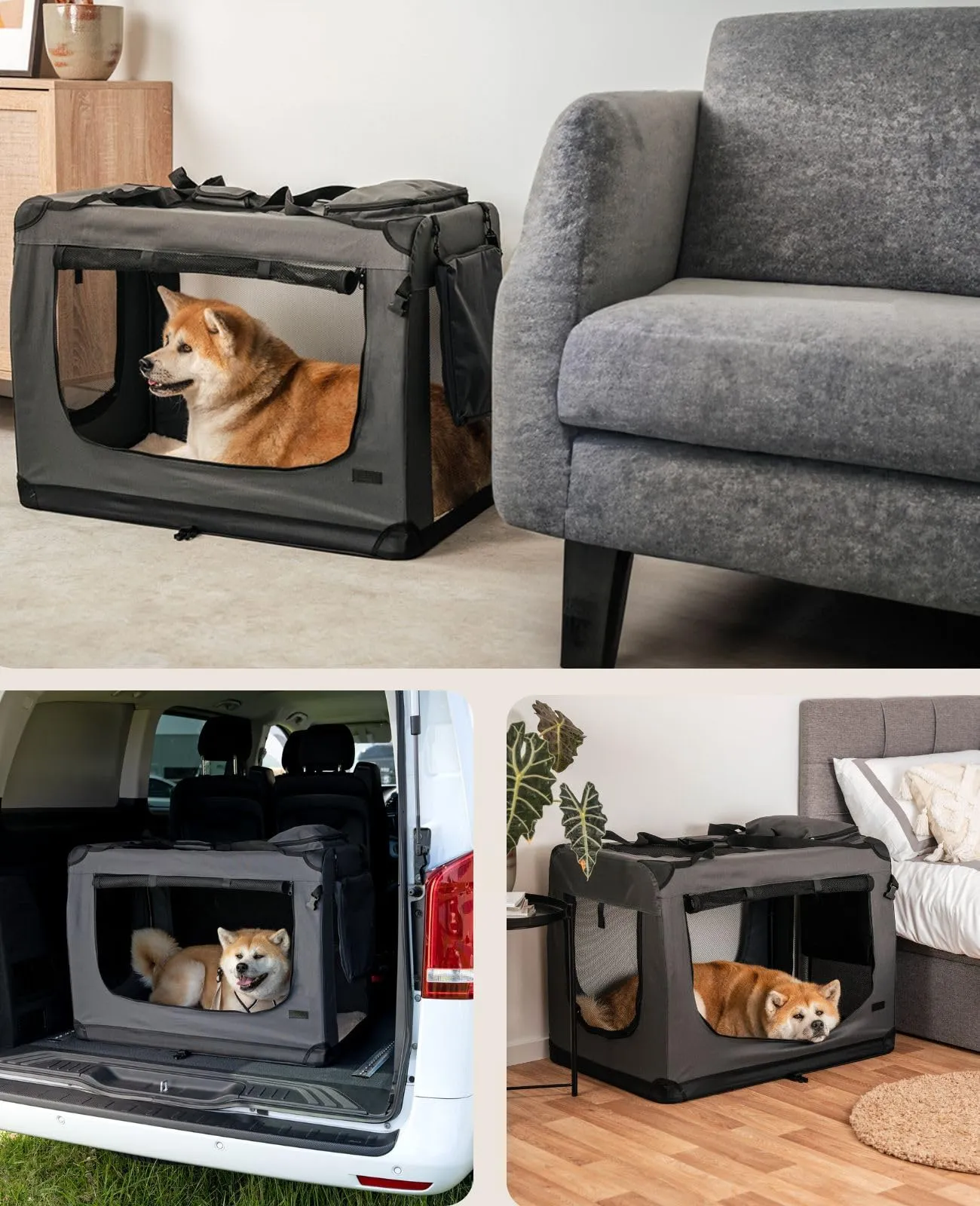 lionto Trasportino Cane Pieghevole per Viaggio e Auto, 90x61x65 cm, Grigio - immagine 2