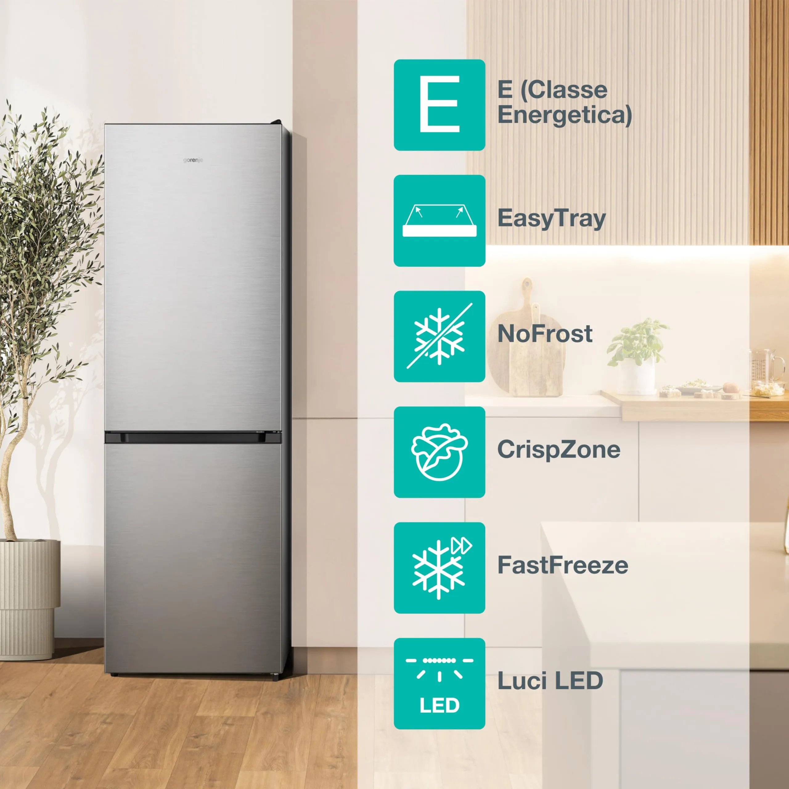 Gorenje NRK619EPXL4 Frigorifero Combinato, 304 Litri, Total No Frost, Classe E, Inox - immagine 2