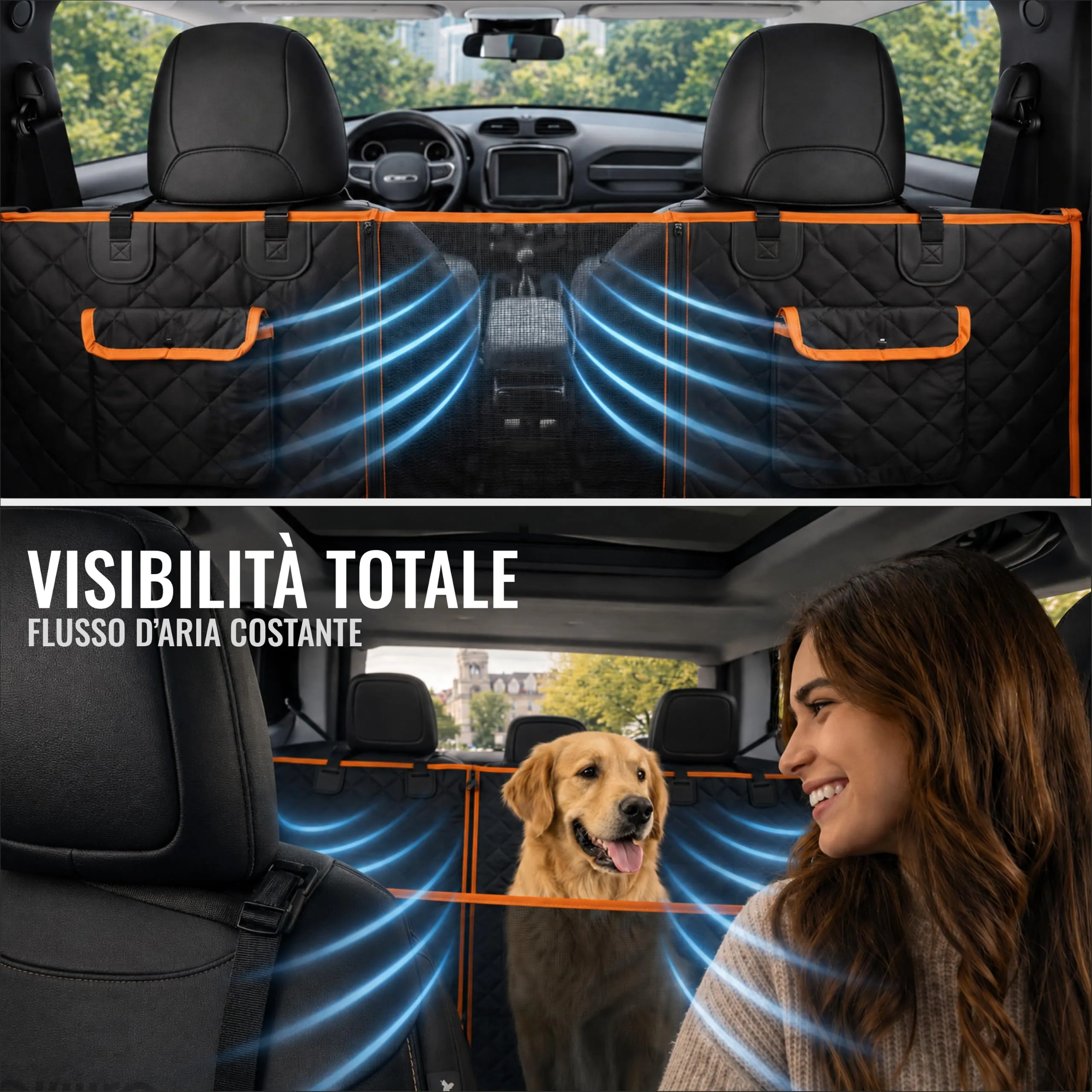 Nafra Home Telo Cane Auto Sedili Posteriori 6-in-1, Impermeabile 600D con Finestra a Rete e Protezione Laterale - immagine 4