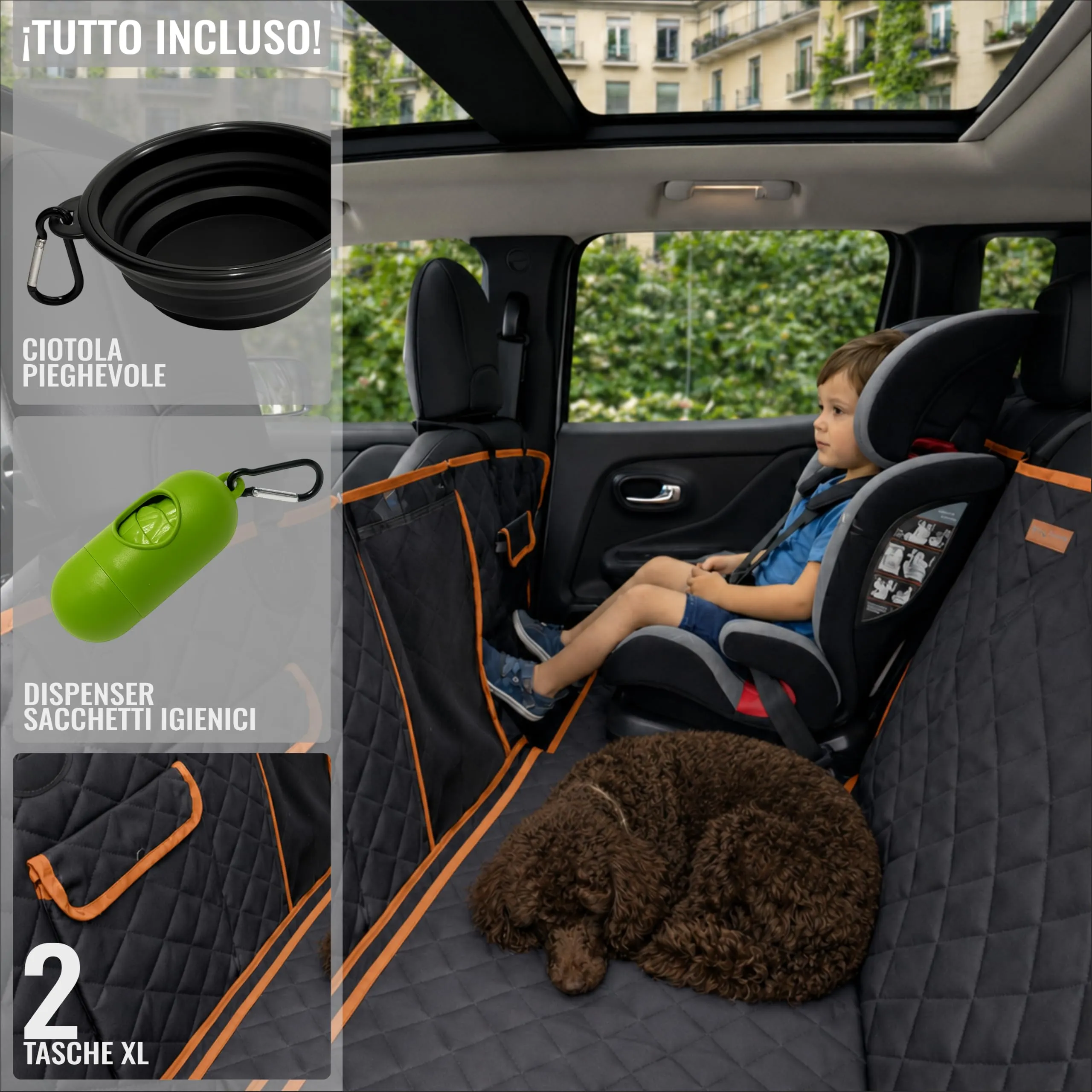 Nafra Home Telo Cane Auto Sedili Posteriori 6-in-1, Impermeabile 600D con Finestra a Rete e Protezione Laterale - immagine 5