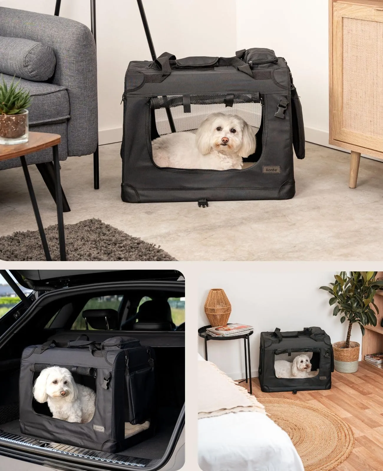 lionto Trasportino Cane Pieghevole per Viaggio e Auto, 60x42x44 cm, Nero - immagine 2