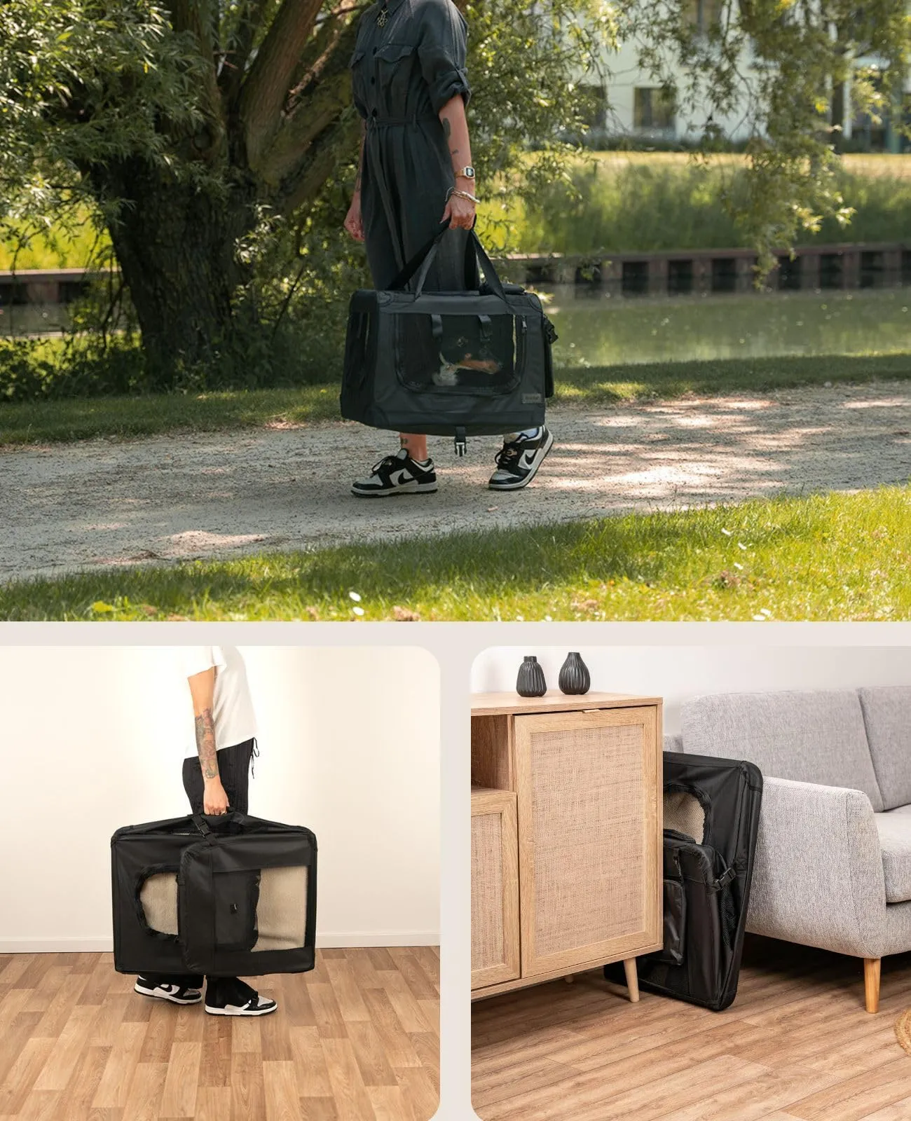 lionto Trasportino Cane Pieghevole per Viaggio e Auto, 60x42x44 cm, Nero - immagine 3