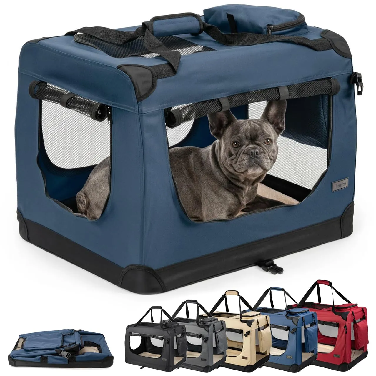 lionto Trasportino Cane Pieghevole per Viaggio e Auto, 70x52x50 cm, Blu - immagine 1