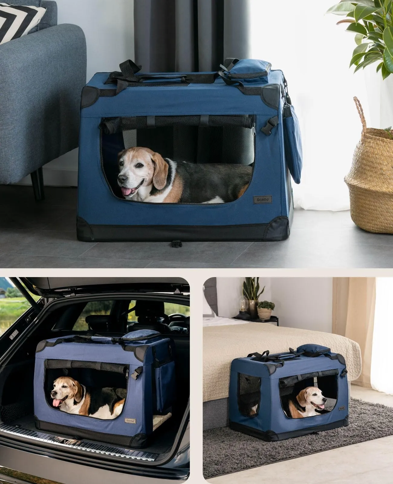 lionto Trasportino Cane Pieghevole per Viaggio e Auto, 70x52x50 cm, Blu - immagine 2
