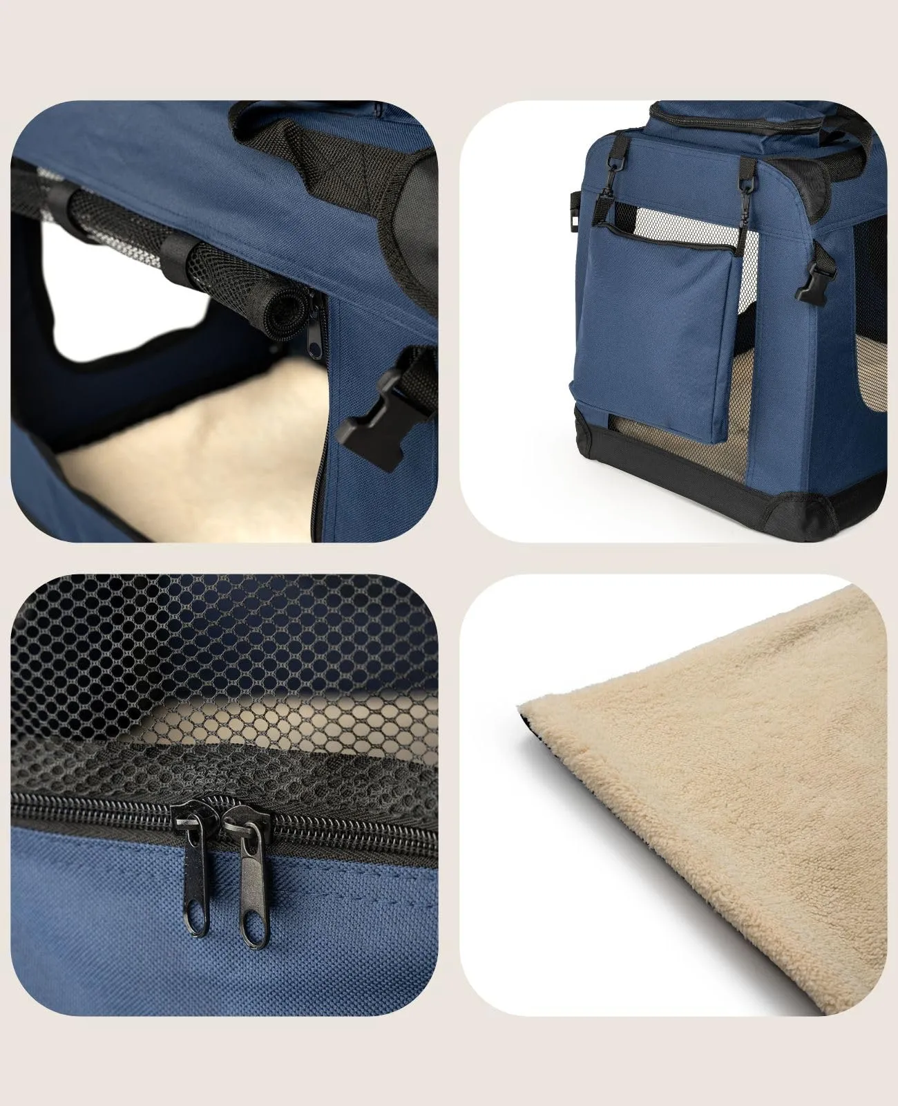 lionto Trasportino Cane Pieghevole per Viaggio e Auto, 70x52x50 cm, Blu - immagine 4