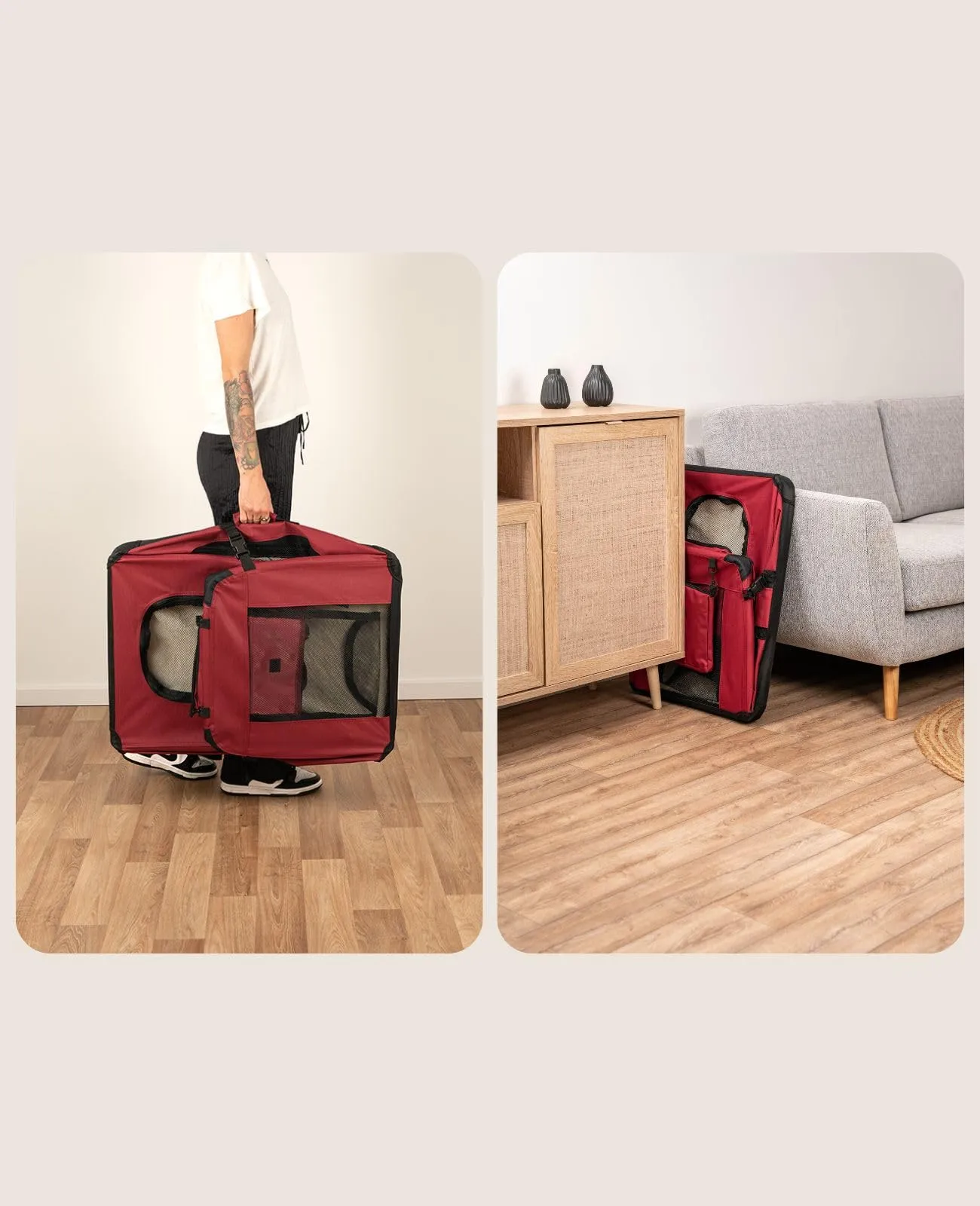 lionto Trasportino Cane Pieghevole per Viaggio e Auto, 90x61x65 cm, Rosso - immagine 3