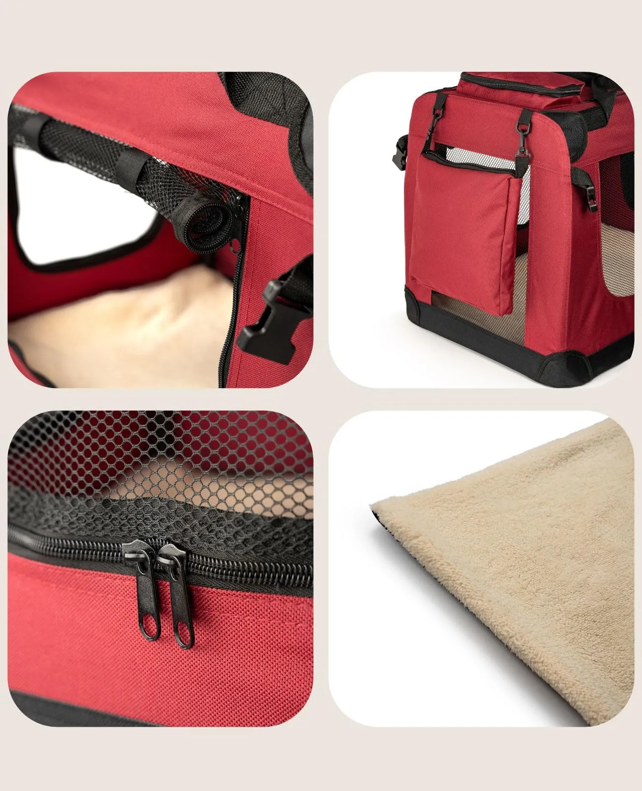 lionto Trasportino Cane Pieghevole per Viaggio e Auto, 90x61x65 cm, Rosso - immagine 4