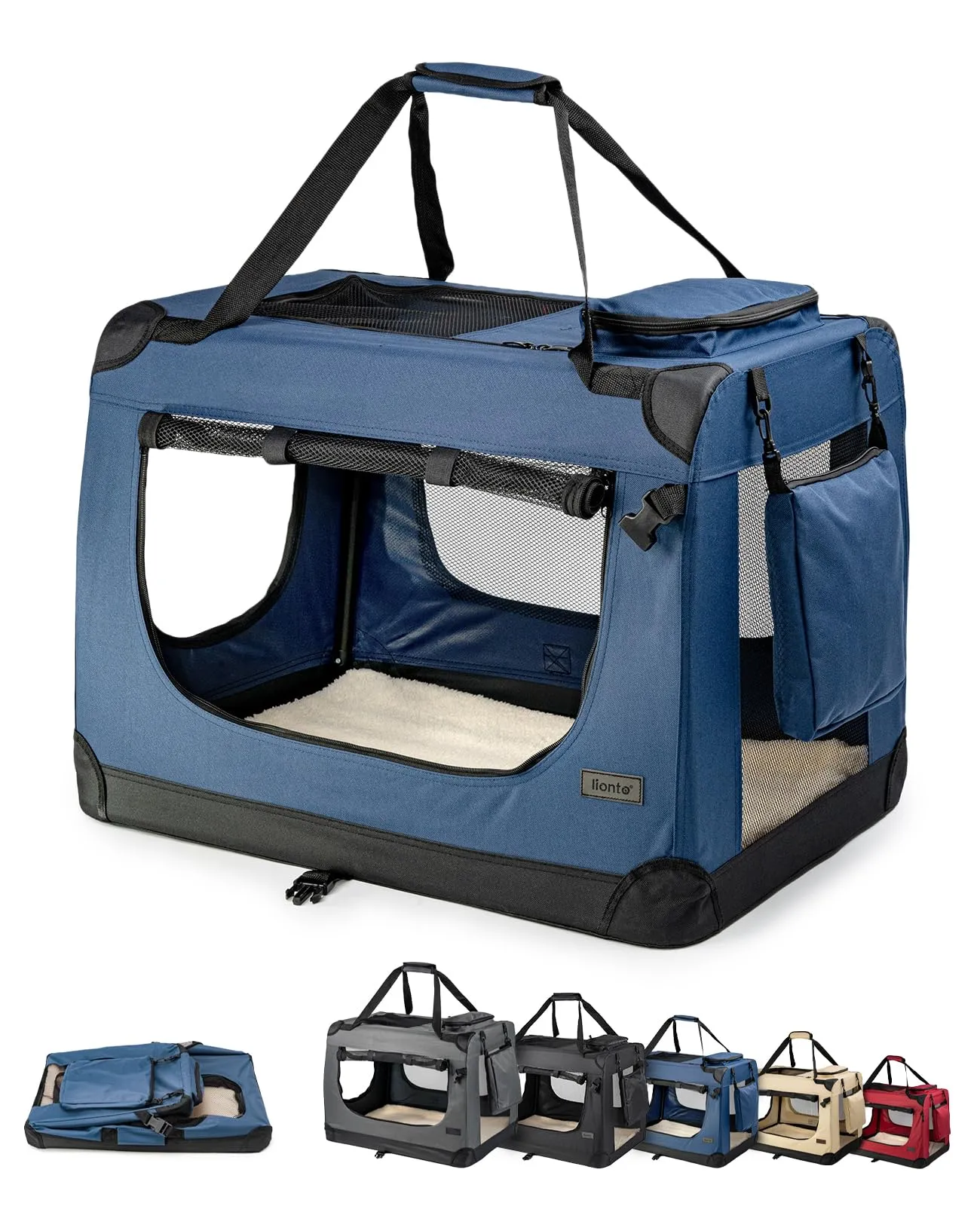 lionto Trasportino Cane Pieghevole per Viaggio e Auto, 82x58x58 cm, Blu - immagine 1