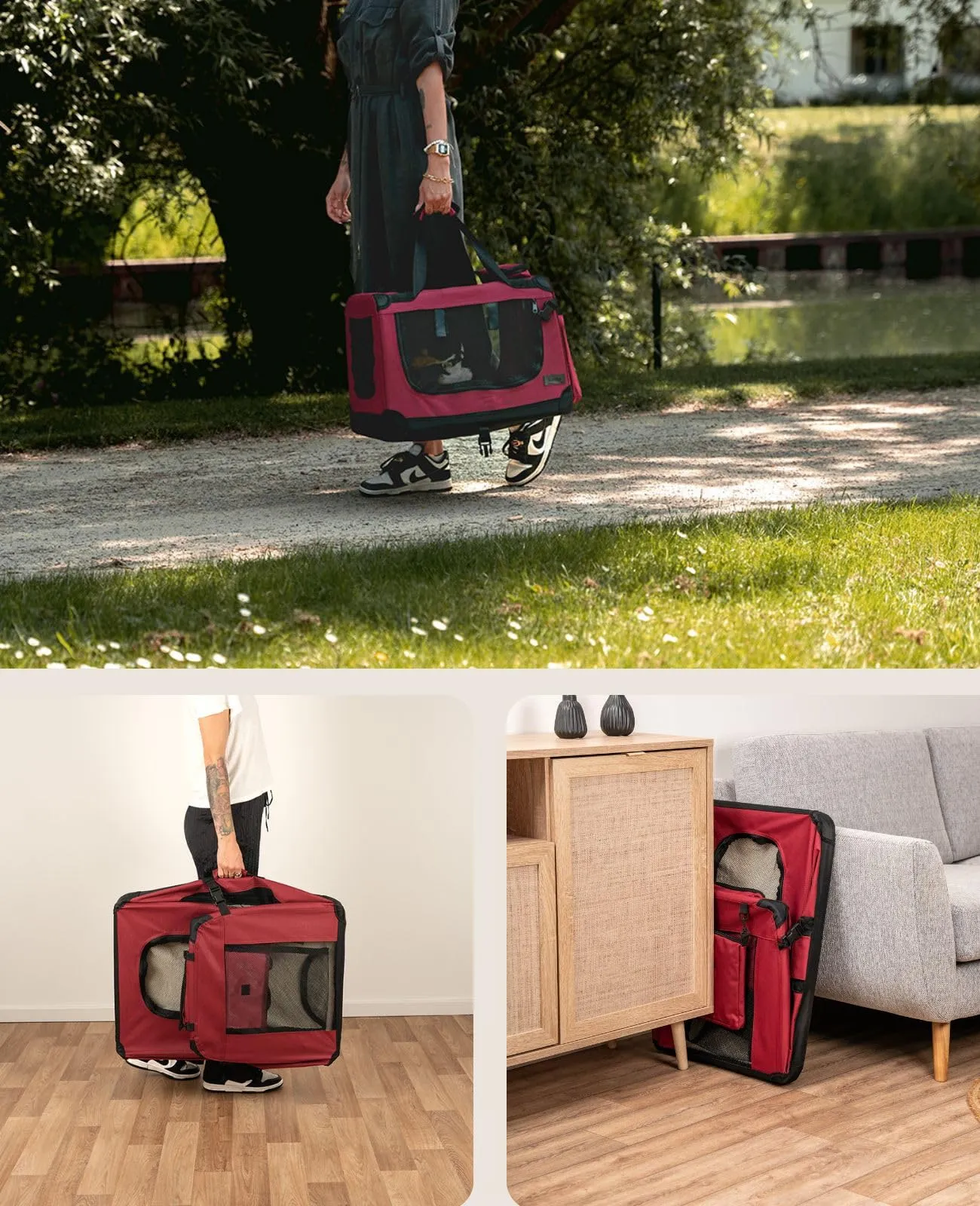 lionto Trasportino Cane Pieghevole per Viaggio e Auto, 50x34x36 cm, Rosso - immagine 3