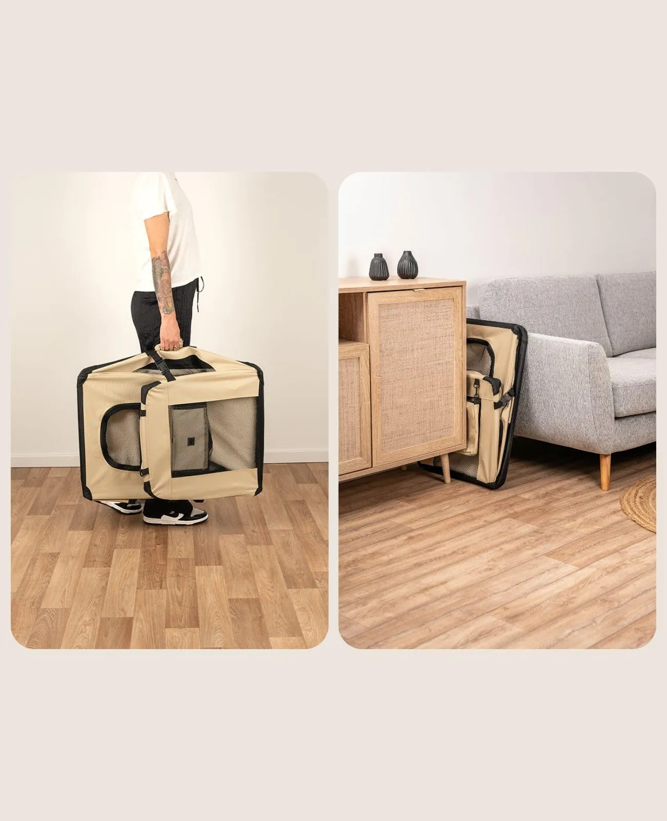 lionto Trasportino Cane Pieghevole per Viaggio e Auto, 70x52x50 cm, Beige - immagine 3