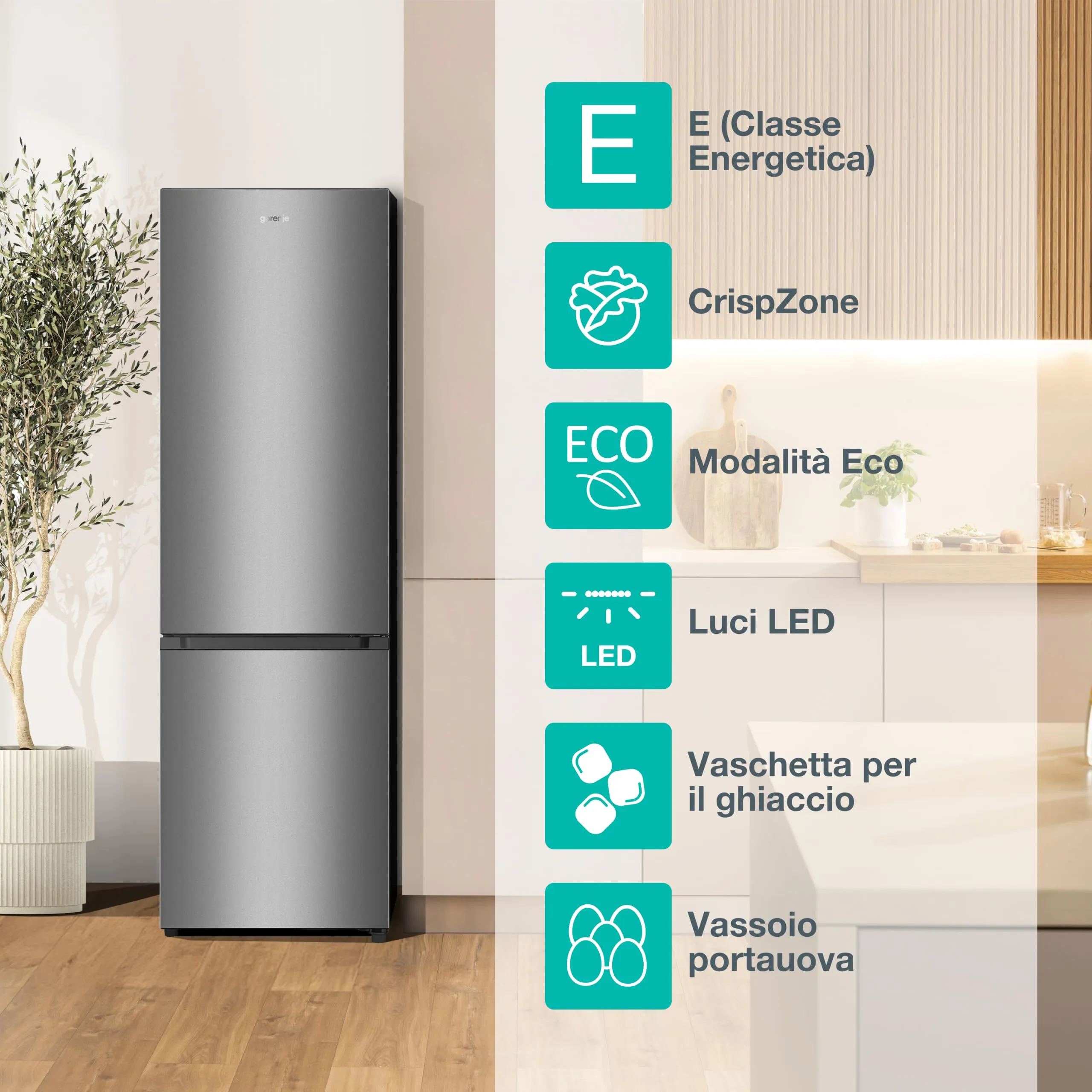 Gorenje RK4182PS4 Frigorifero Combinato, Inox, 180x60 cm, Classe E, 269L, 39dB, Porta Reversibile - immagine 3