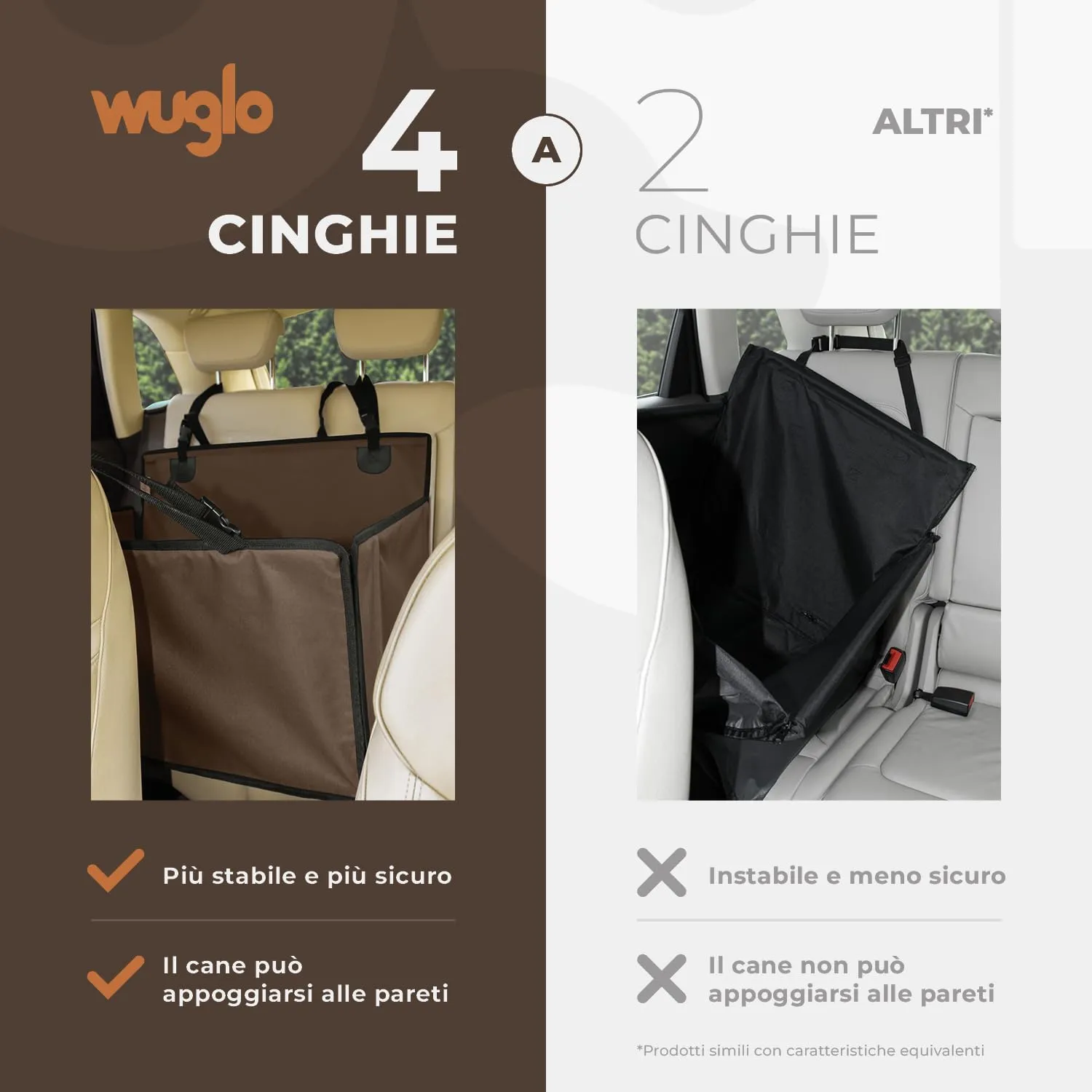 Wuglo Seggiolino Auto Cane, Taglia L, fino a 26 kg, Marrone - immagine 3