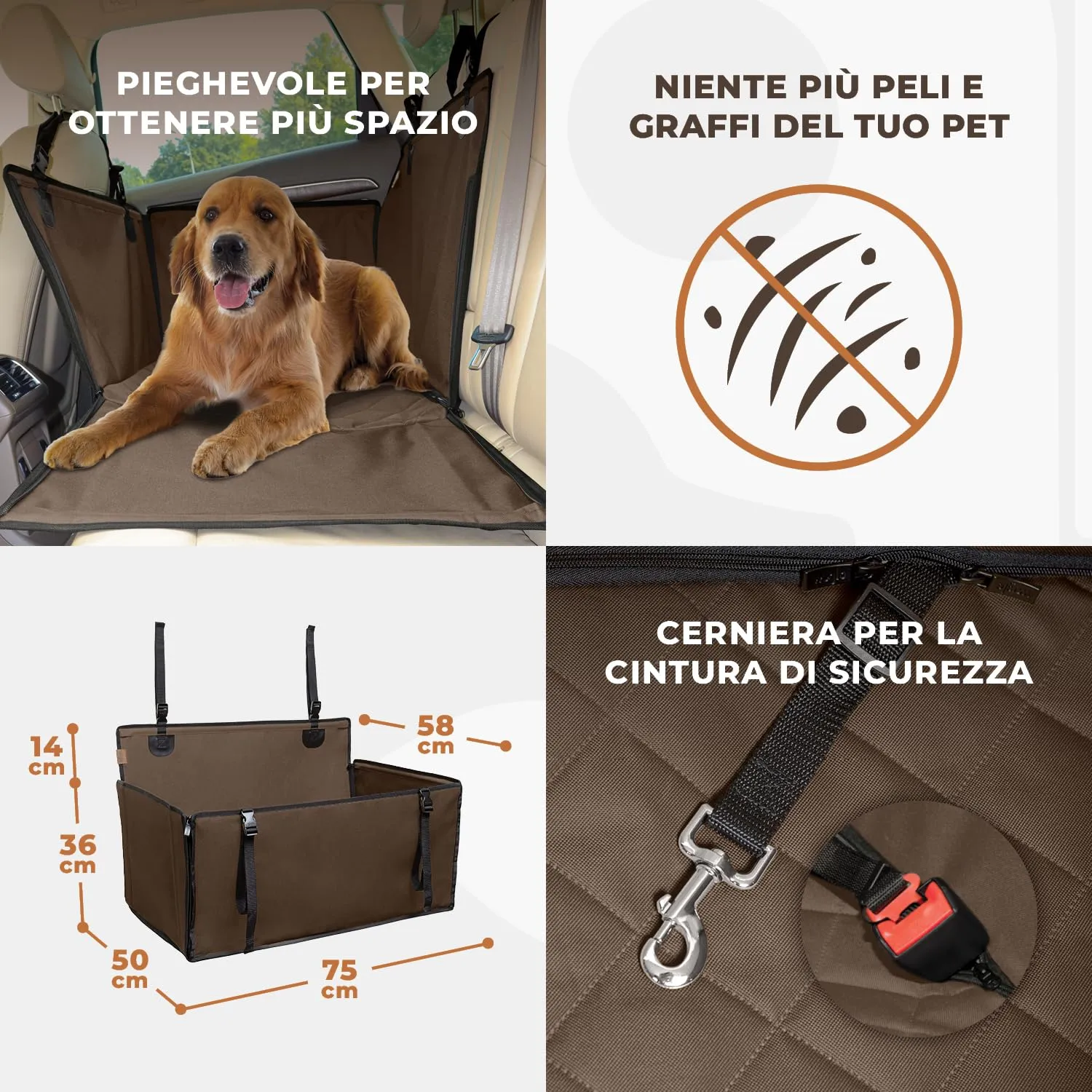 Wuglo Seggiolino Auto Cane, Taglia L, fino a 26 kg, Marrone - immagine 6