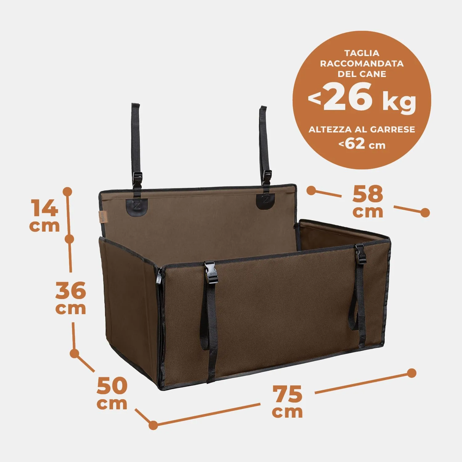 Wuglo Seggiolino Auto Cane, Taglia L, fino a 26 kg, Marrone - immagine 8