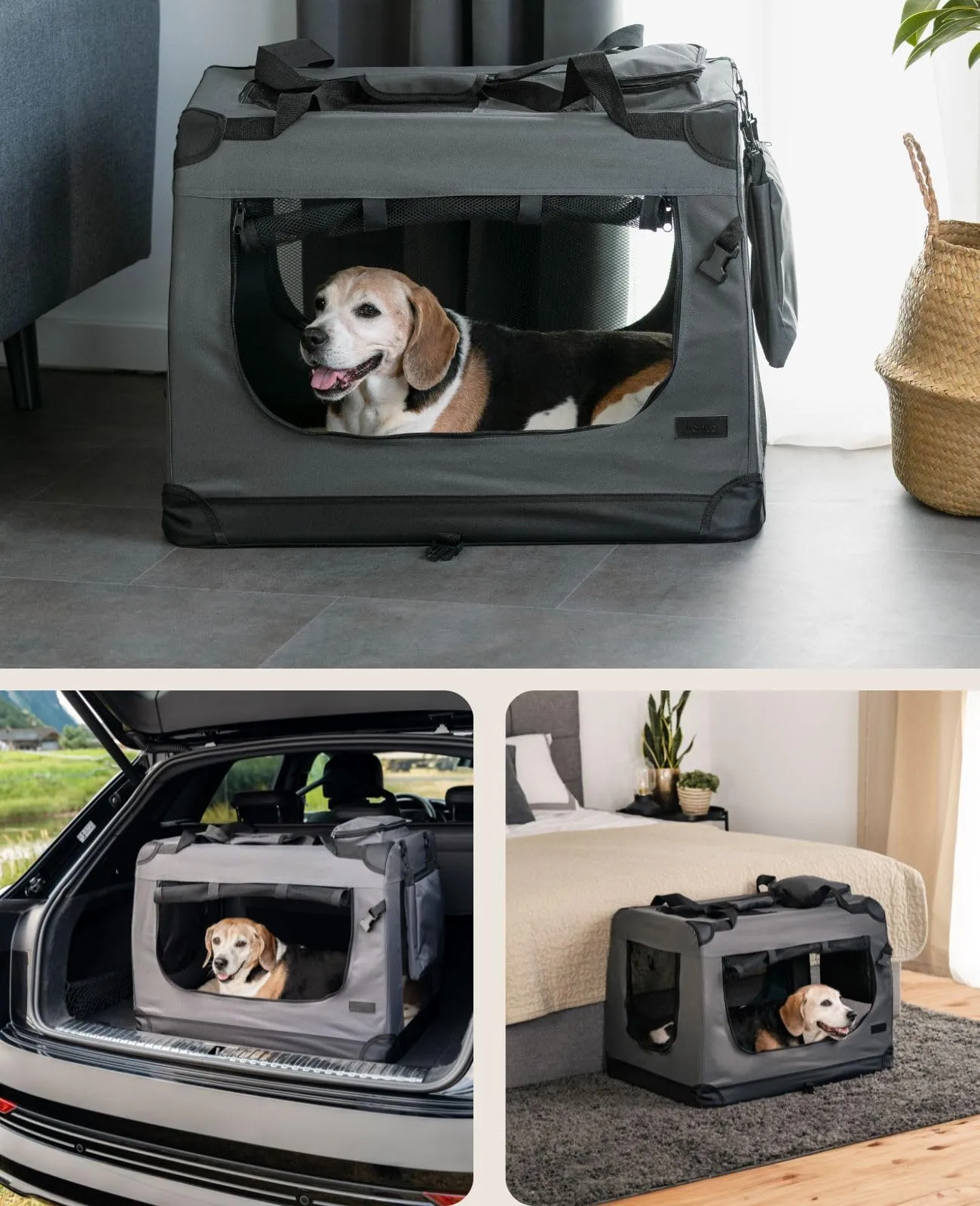 lionto Trasportino Cane Pieghevole per Viaggio e Auto, 70x52x50 cm, Grigio - immagine 2