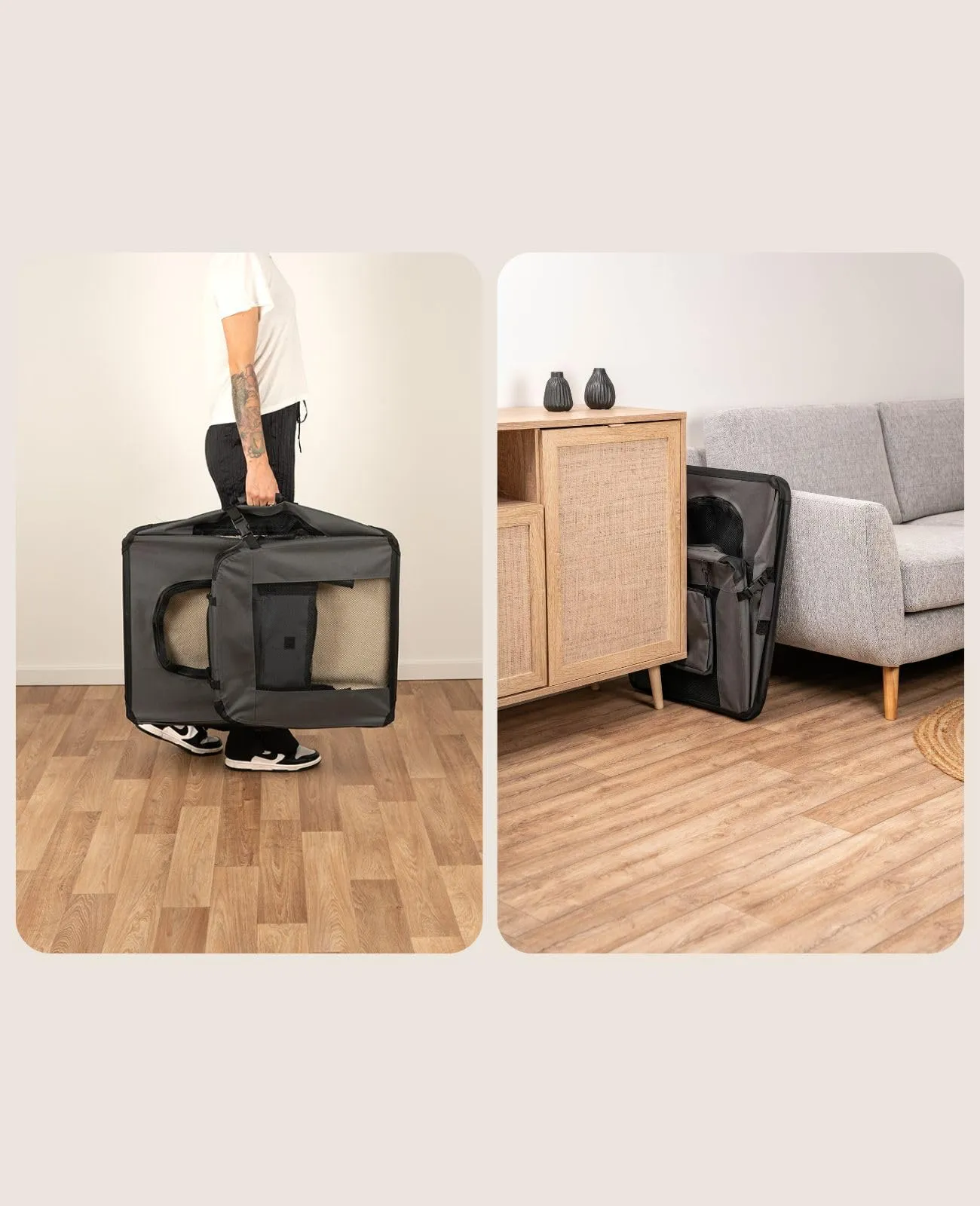 lionto Trasportino Cane Pieghevole per Viaggio e Auto, 70x52x50 cm, Grigio - immagine 3