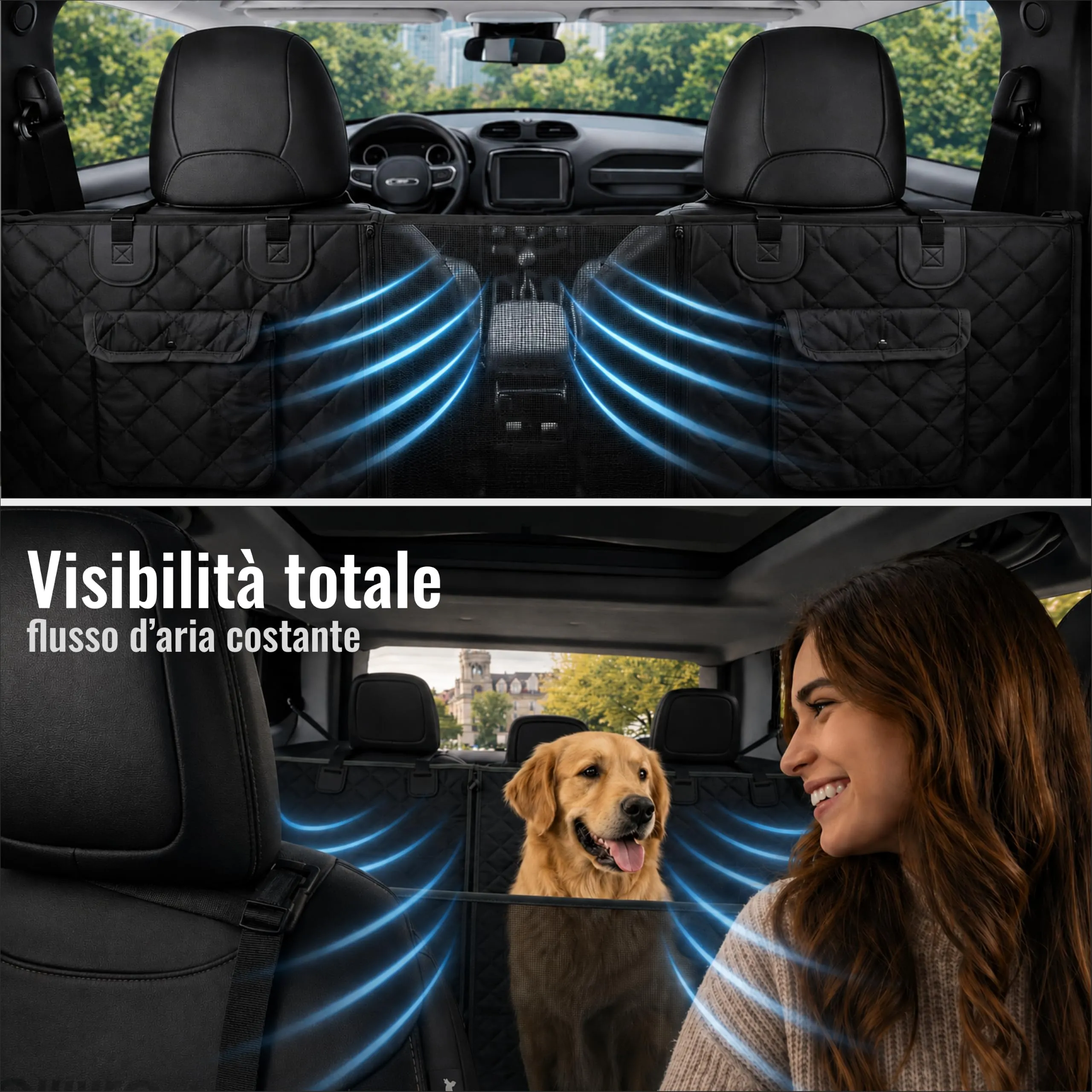 Nafra Home Telo Cane Auto Sedili Posteriori 6-in-1, Impermeabile 600D con Finestra a Rete e Protezione Laterale - immagine 4