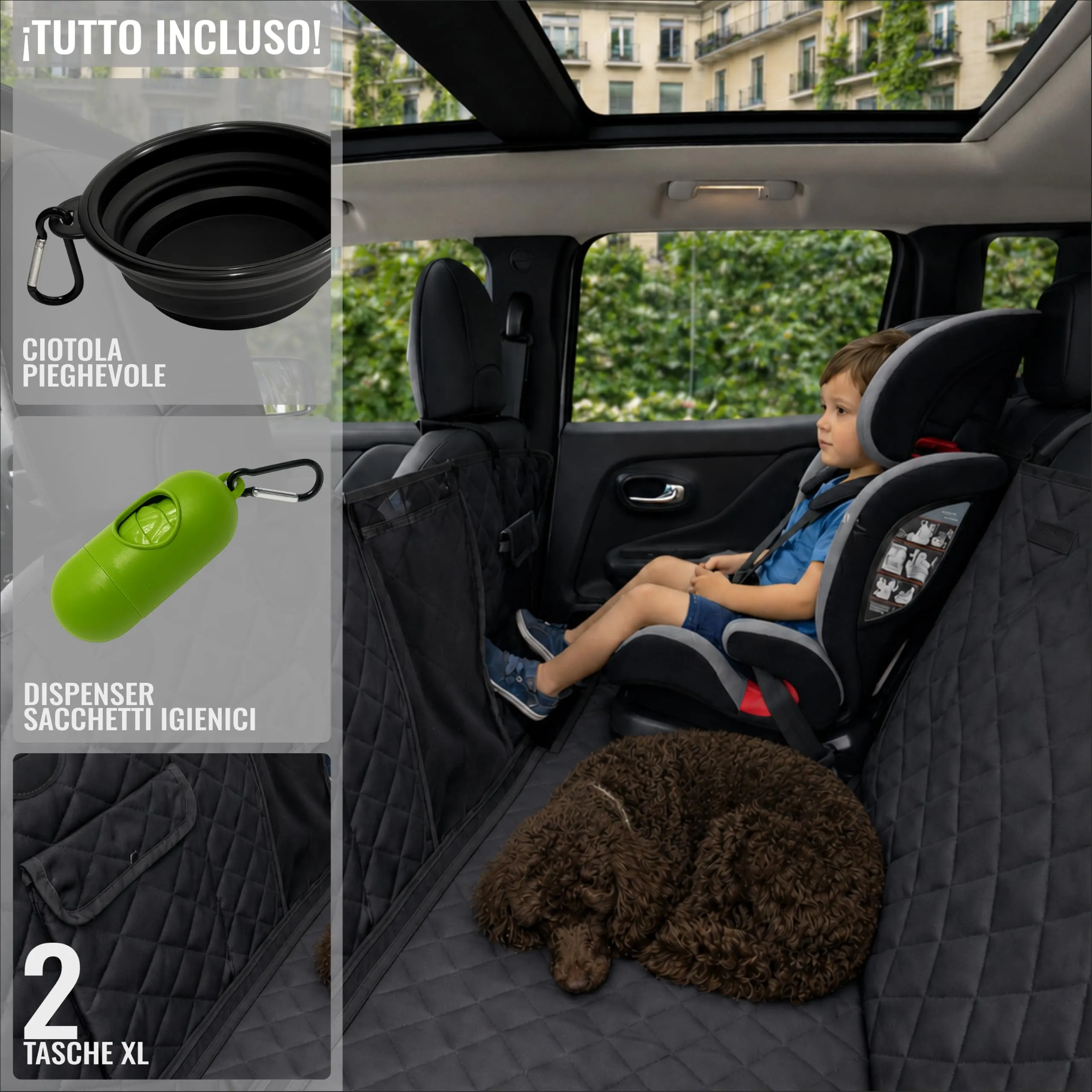 Nafra Home Telo Cane Auto Sedili Posteriori 6-in-1, Impermeabile 600D con Finestra a Rete e Protezione Laterale - immagine 5