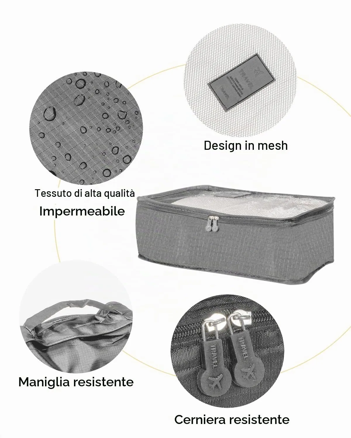 BillyBath Set Organizer per Valigie 8 in 1, Grigio - immagine 4